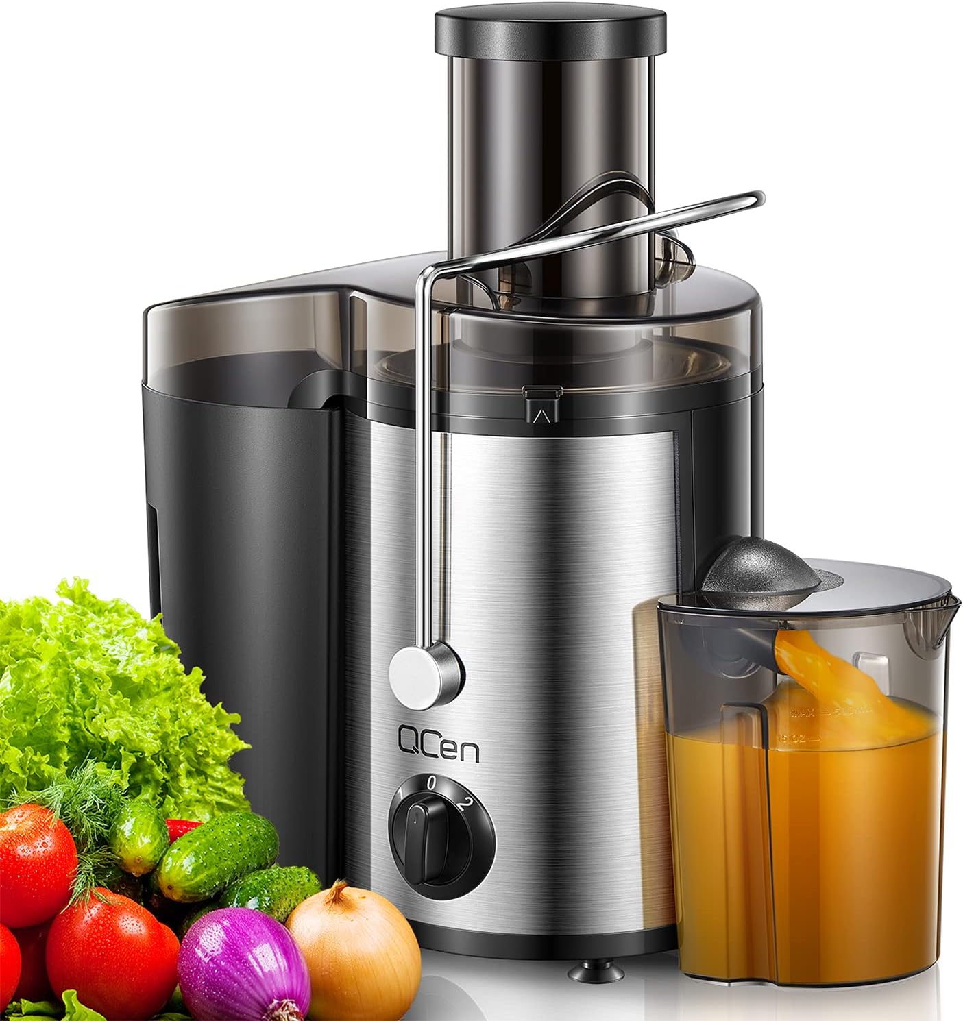 QCen Juicer Machine 500W Centrifugal Juicer with Extra Wide Feed Chute