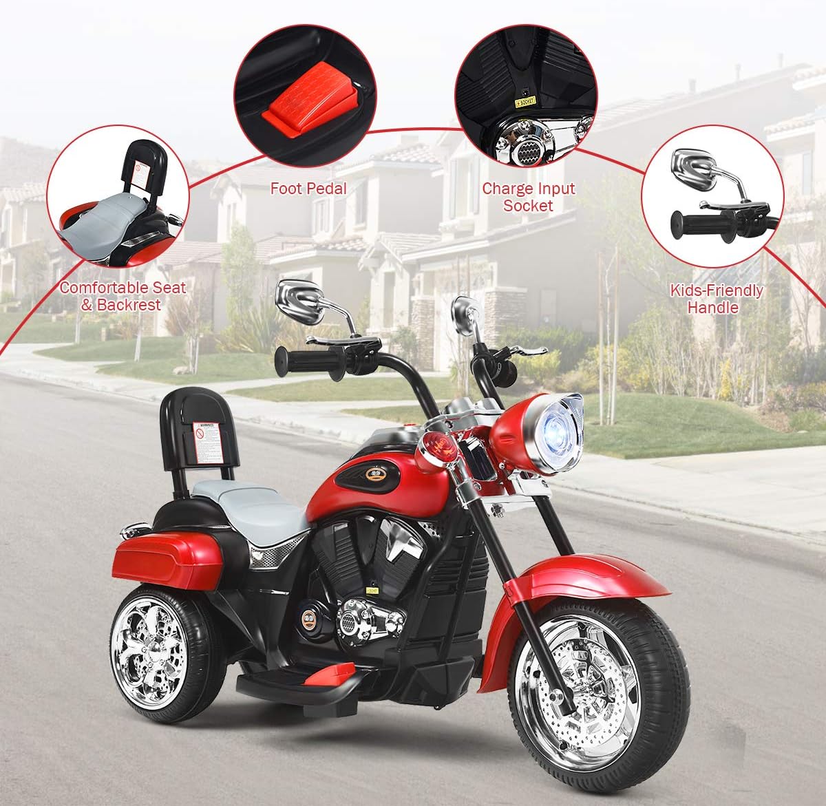 Costzon 6V Ride on Chopper Kids Motorcycle with Horn, Headlight (Red)