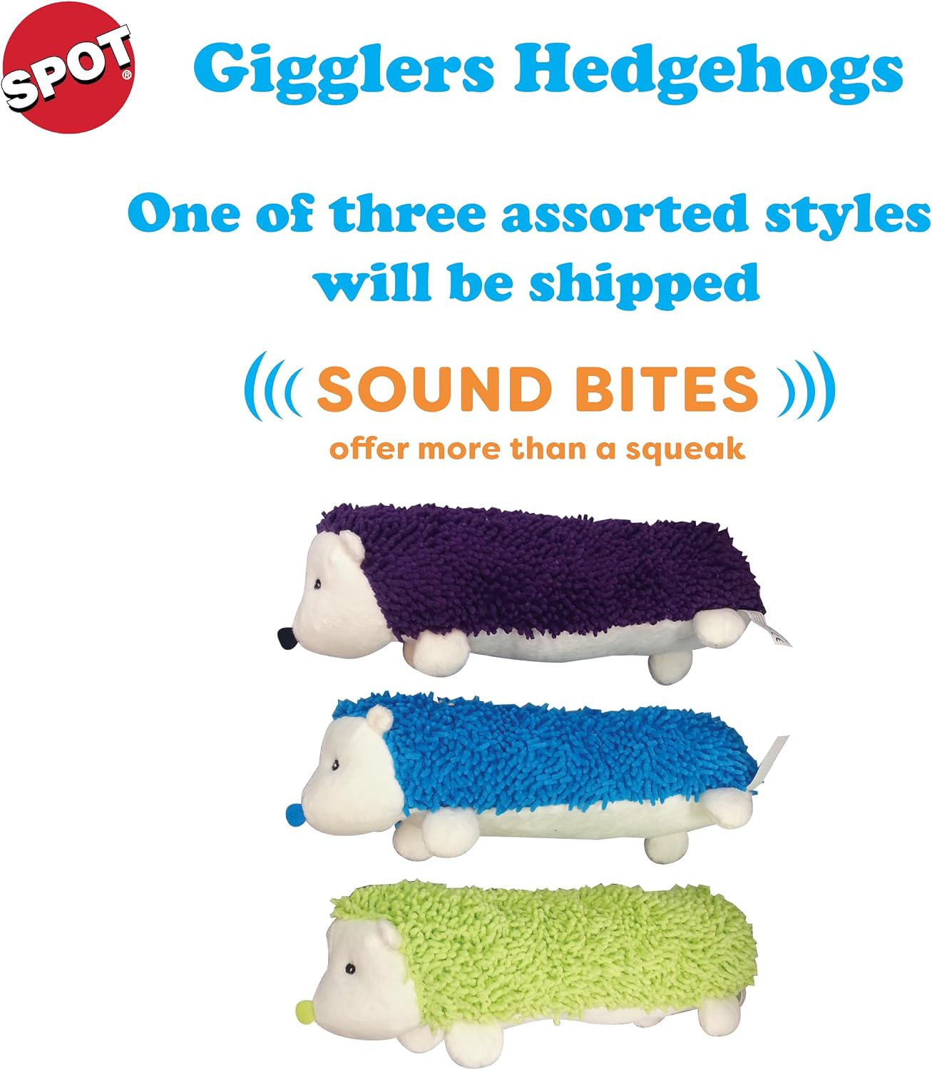 SPOT Gigglers Hedgehog Dog Toy, 12-Inch Plush Toy with Built-in Giggle Sound, Textured Body for Sensory Play, Durable Design for Moderate Chewers
