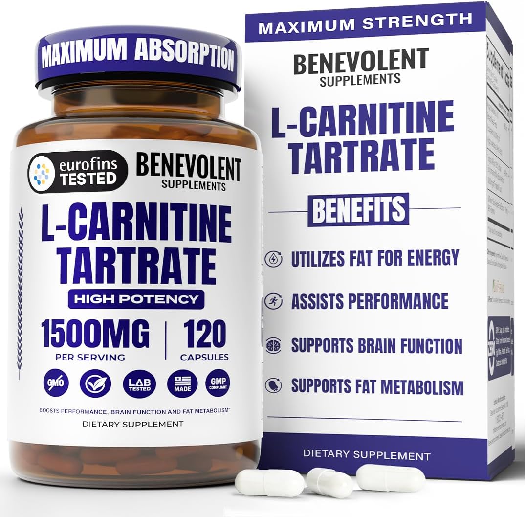 Benevolent L Carnitine Supplement - High Potency 1500mg – 120 Capsules