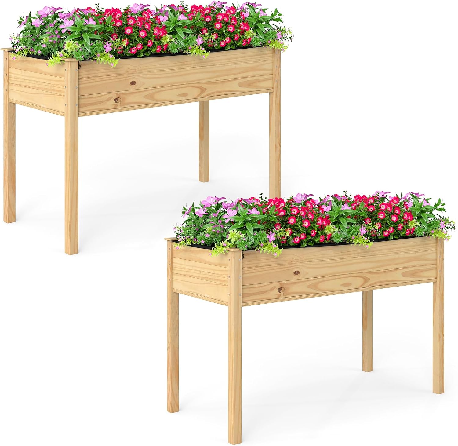 GIANTEX Raised Garden Bed on Wheels, Wood Planter Box with Legs, Liner, Drain Holes, Elevated Garden Bed for Vegetables