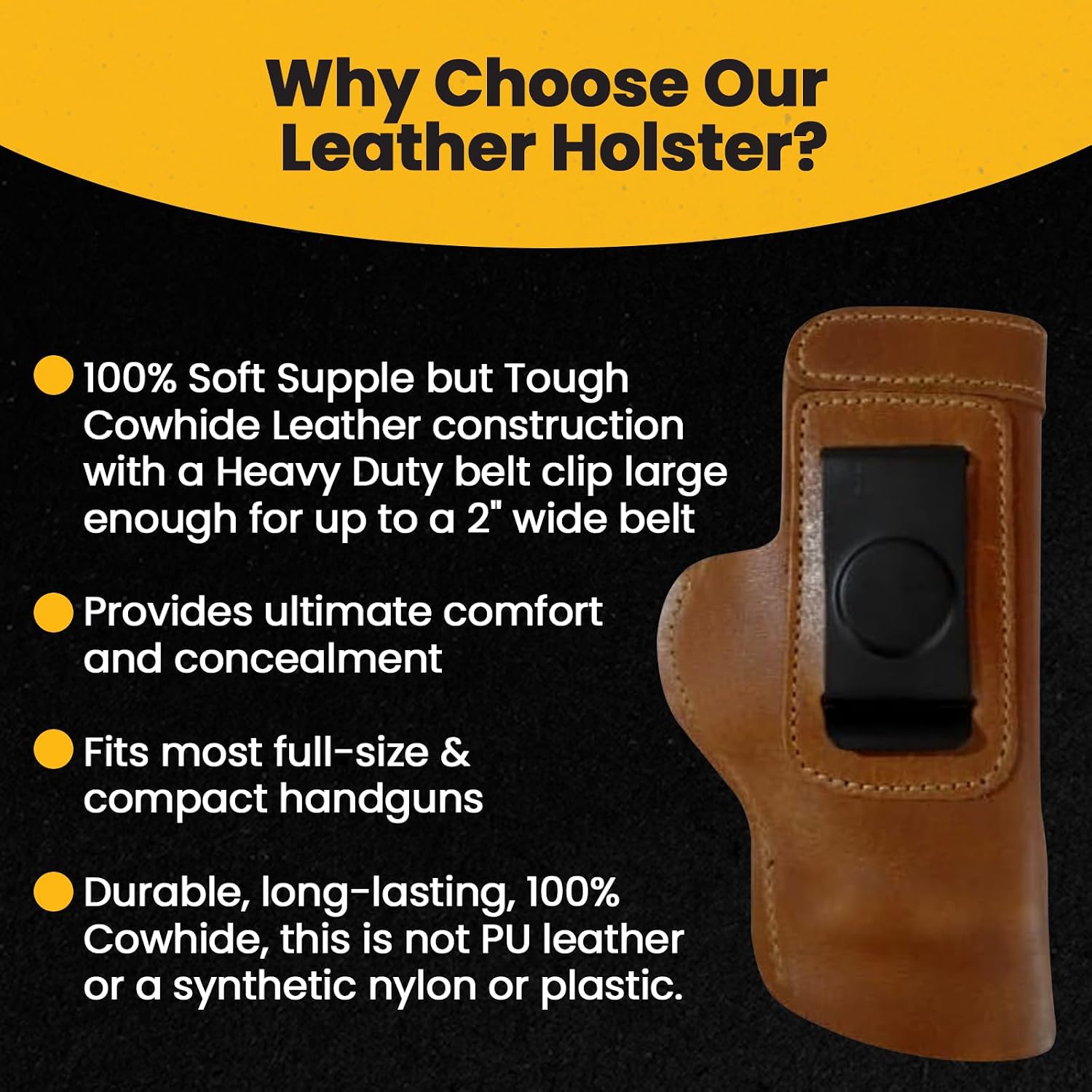 The Ultimate Leather IWB Holster - Fits S&W M&P Shield - Glock 17 19 22 23 32 33 44 / Springfield XD & XDS/Walther P99 & All Similar Handguns - Right Handed'-Black