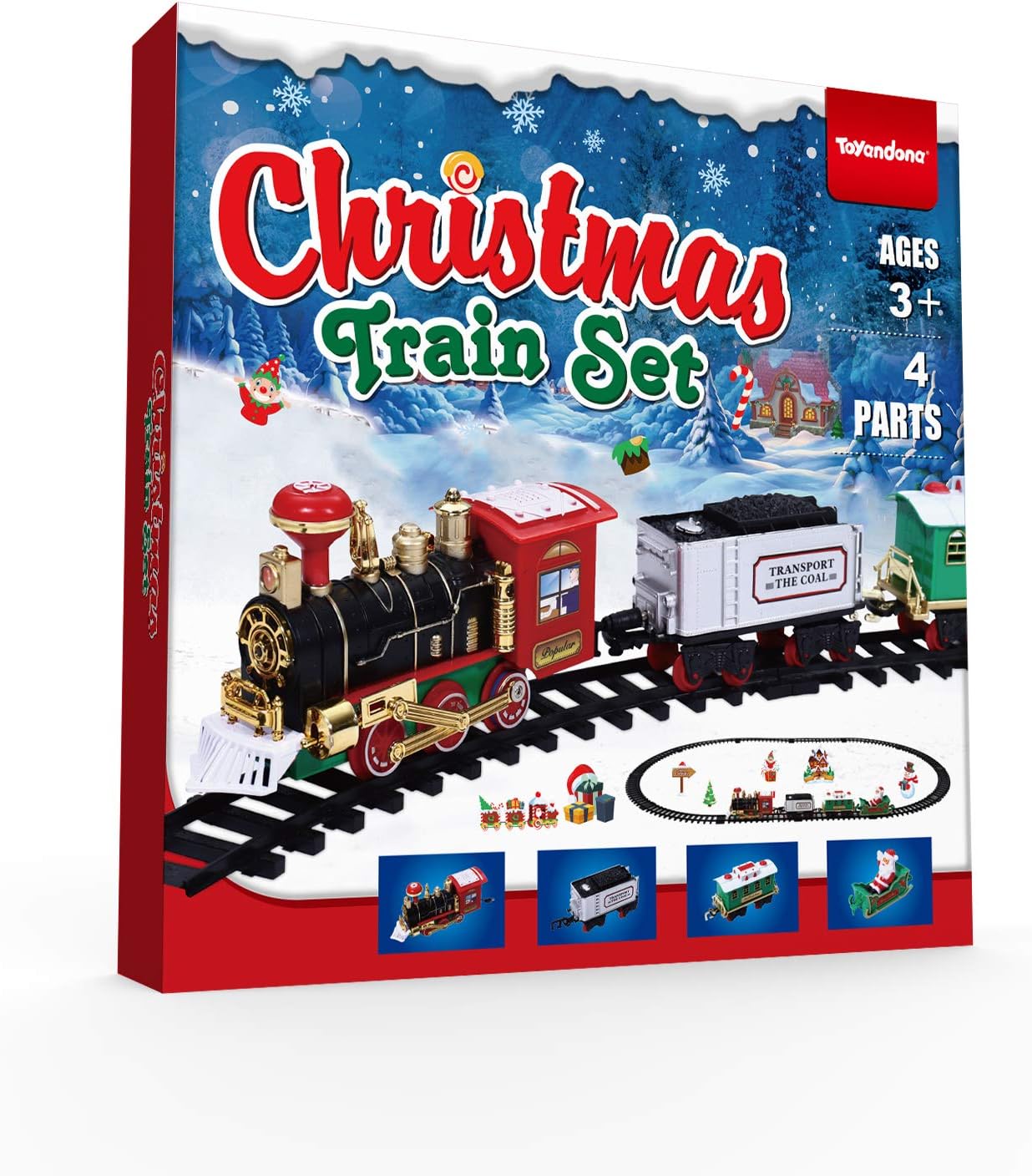 Toyvian Christmas Railway Train Set with 47.2" Railway Track & 4 Cars Lights and Sounds Railway