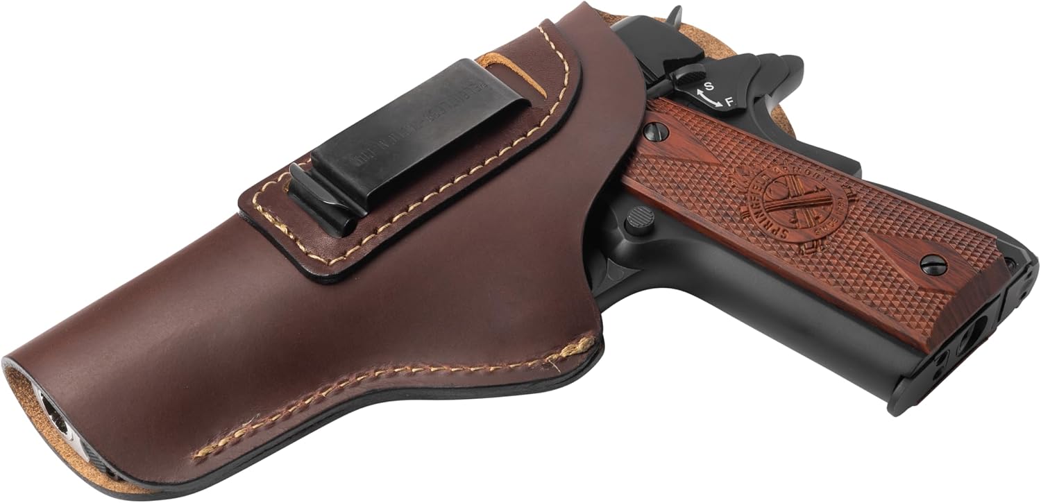The Defender Leather IWB Holster for 1911 Style Handguns – Standard or Sweat Shield Versions – Made in USA – Fits Kimber, Colt, S&W, Sig Sauer, Ruger, Remington