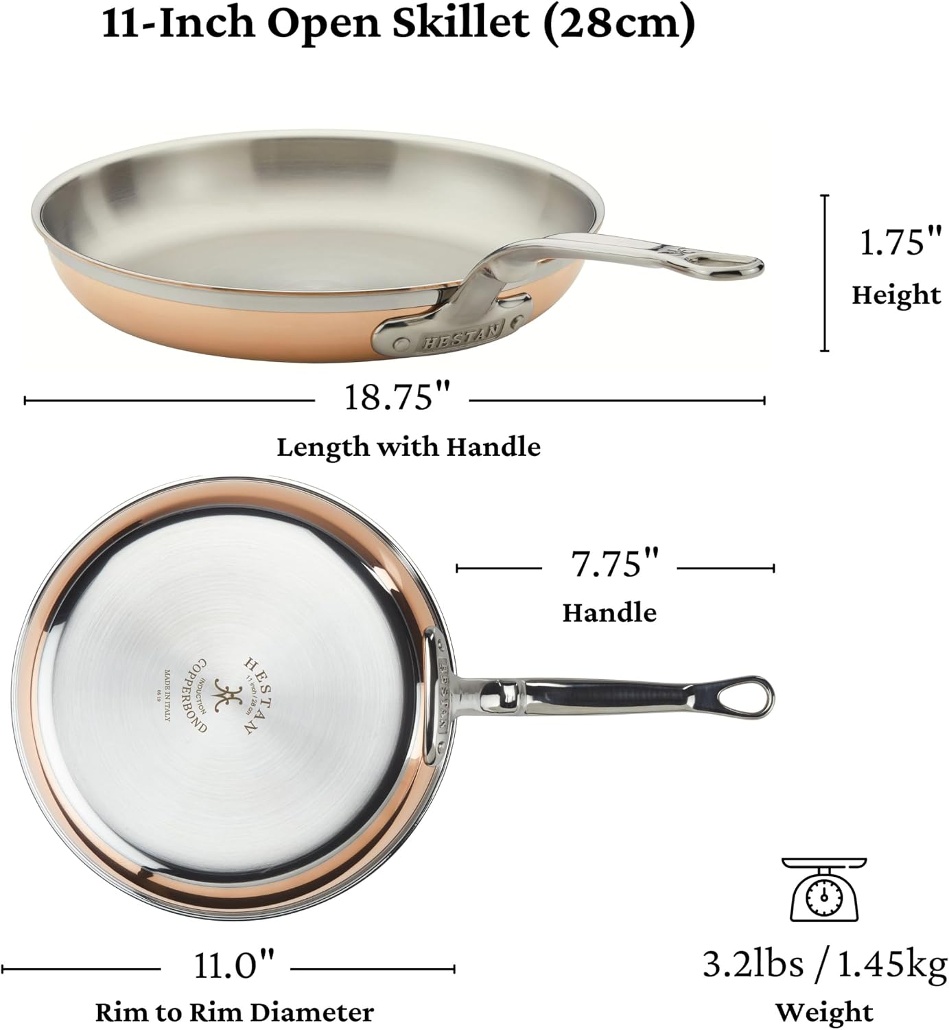 Hestan - CopperBond Collection - 100% Pure Copper Frying Pan, Induction Cooktop Compatible, 8.5-Inch