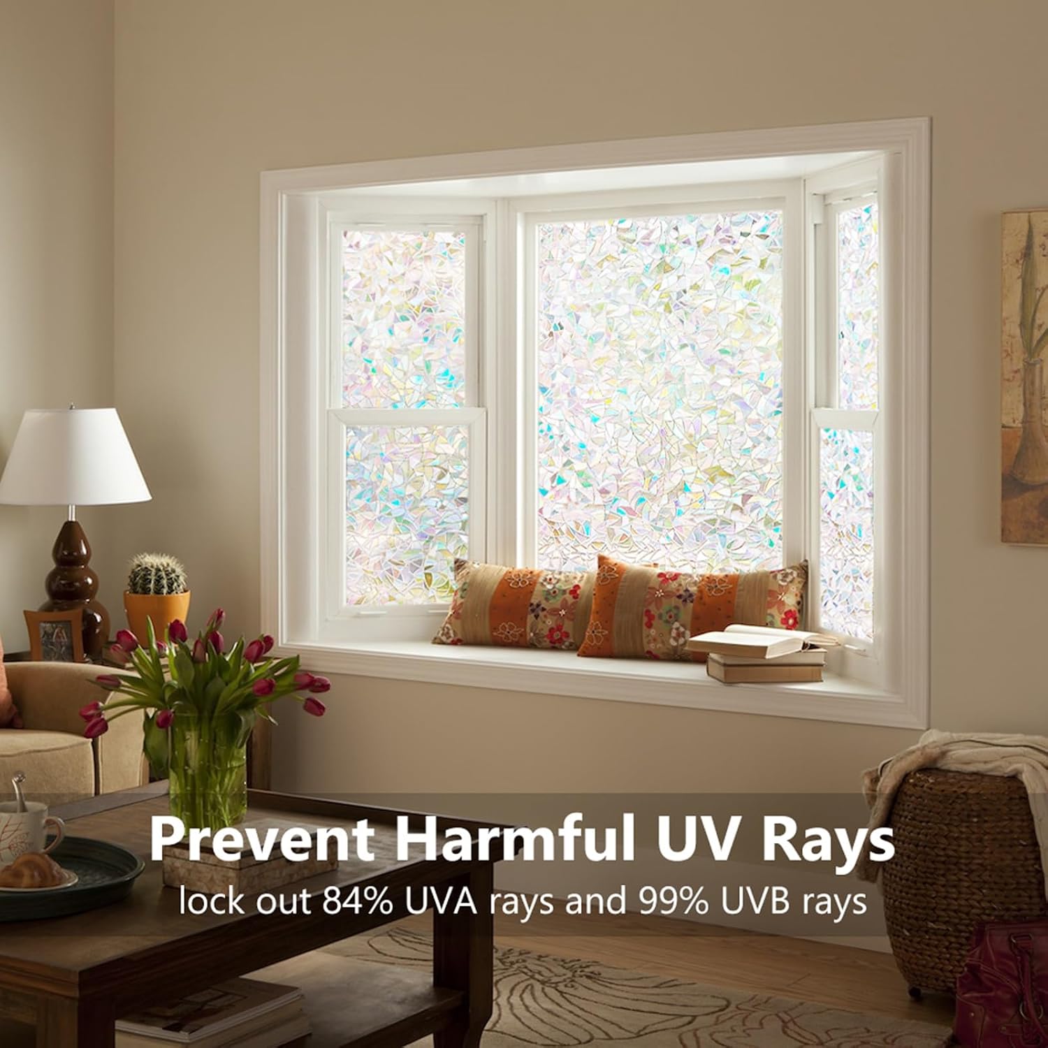 LEMON CLOUD Window Privacy Film, Rainbow Stained Glass Cling,17.5″ x 78.7″