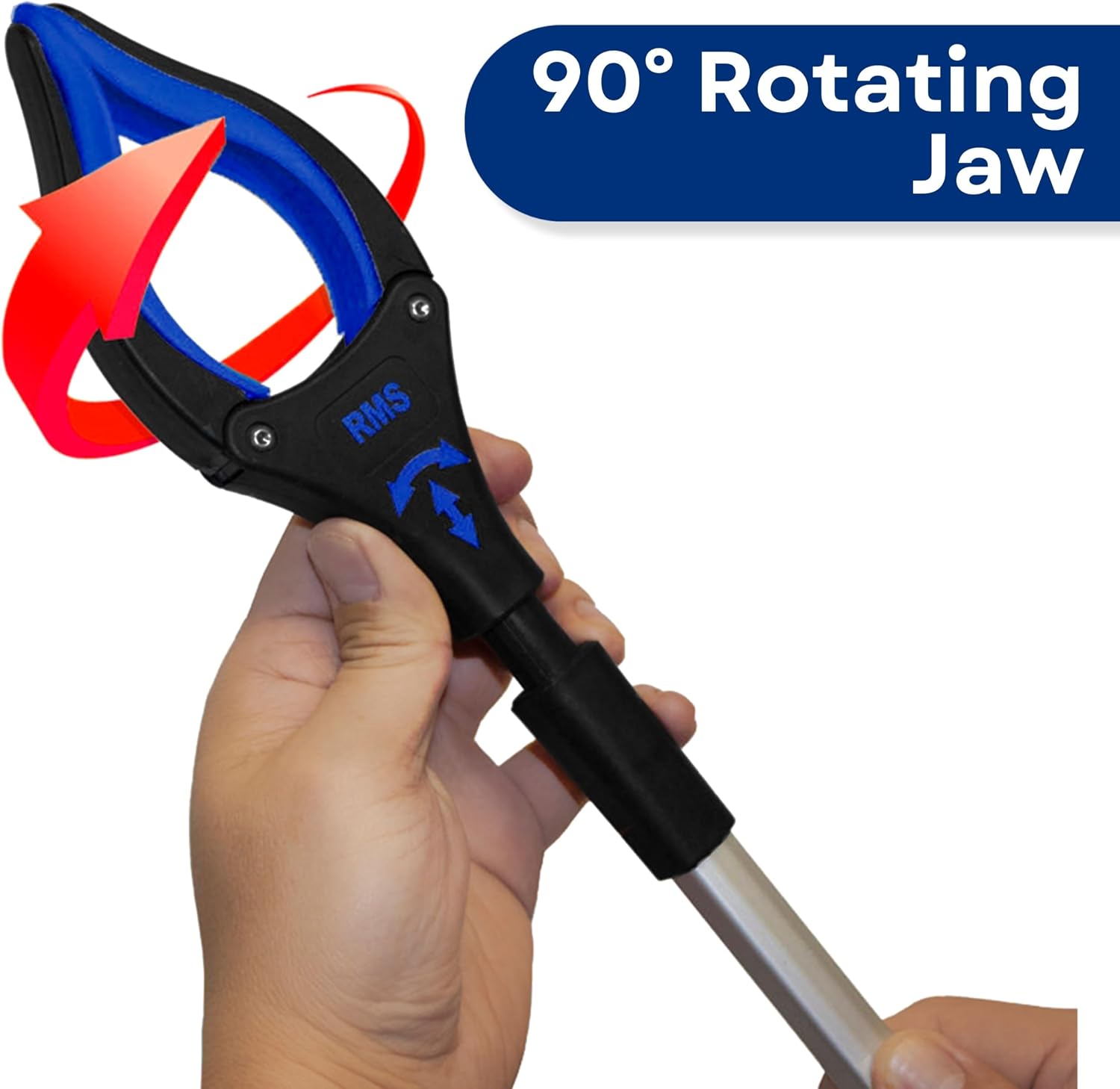 RMS 2-Pack 32 Inch Extra Long Grabbers Reachers with Rotating Jaw (Blue) | Mobility Aid Reaching Tool to retrieve household items from floors, shelves, vehicles and tight spaces