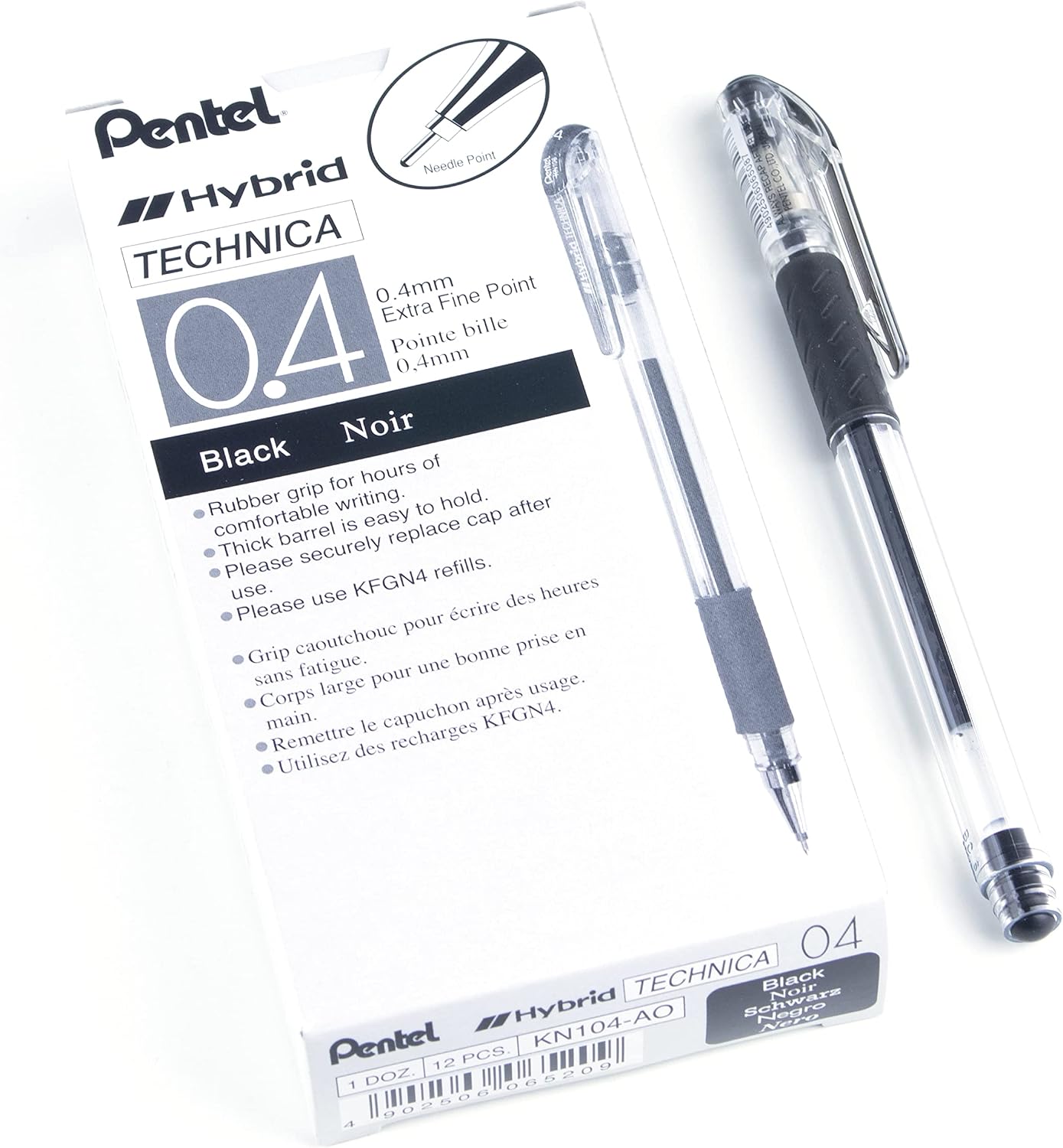 Pentel Arts Hybrid Technica Pen, (0.3mm), Ultra Fine Point, Black Ink, Box of 12 (KN103-A)