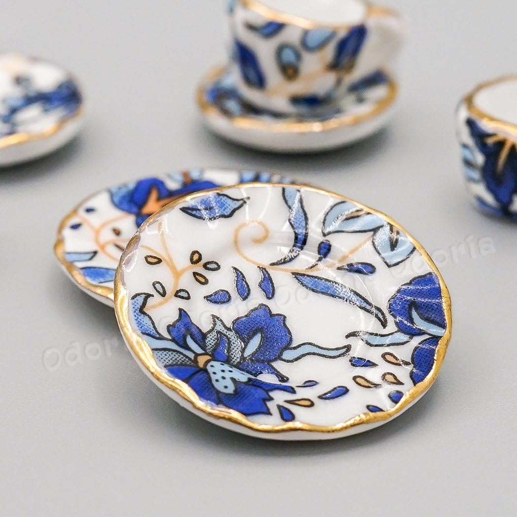 Odoria 1/12 Miniature Porcelain Tea Set 15Pcs Dollhouse Decoration Accessories, Grapes