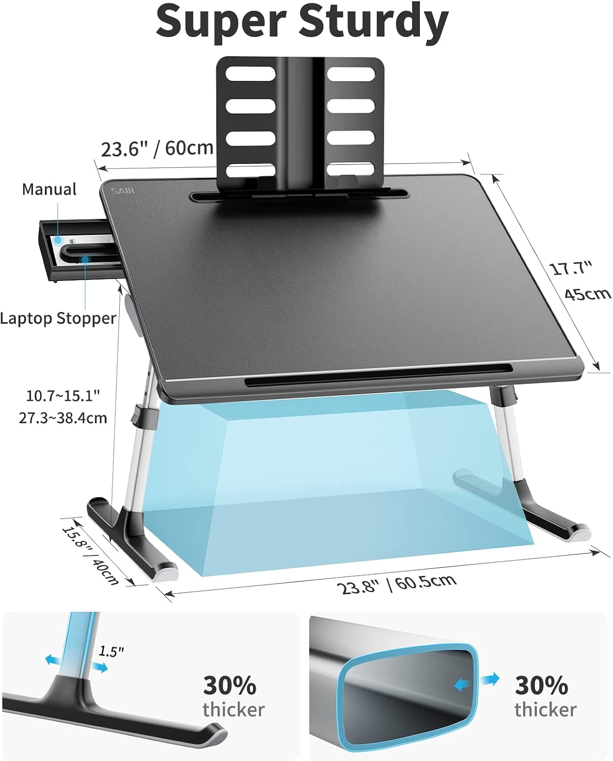 Laptop Lap Desk for Bed, SAIJI X-Large Adjustable Laptop Table