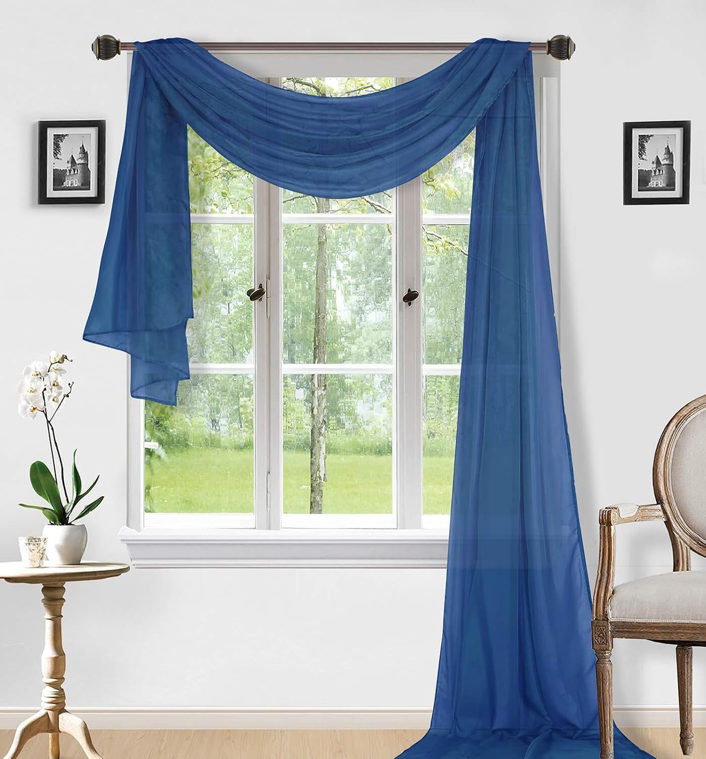 Sapphire Home Window Scarf Valance Curtains - Extra Long Sheer Valances for Windows - Voile Swag Curtains for Living Room, Kitchen, and Bedroom Decor