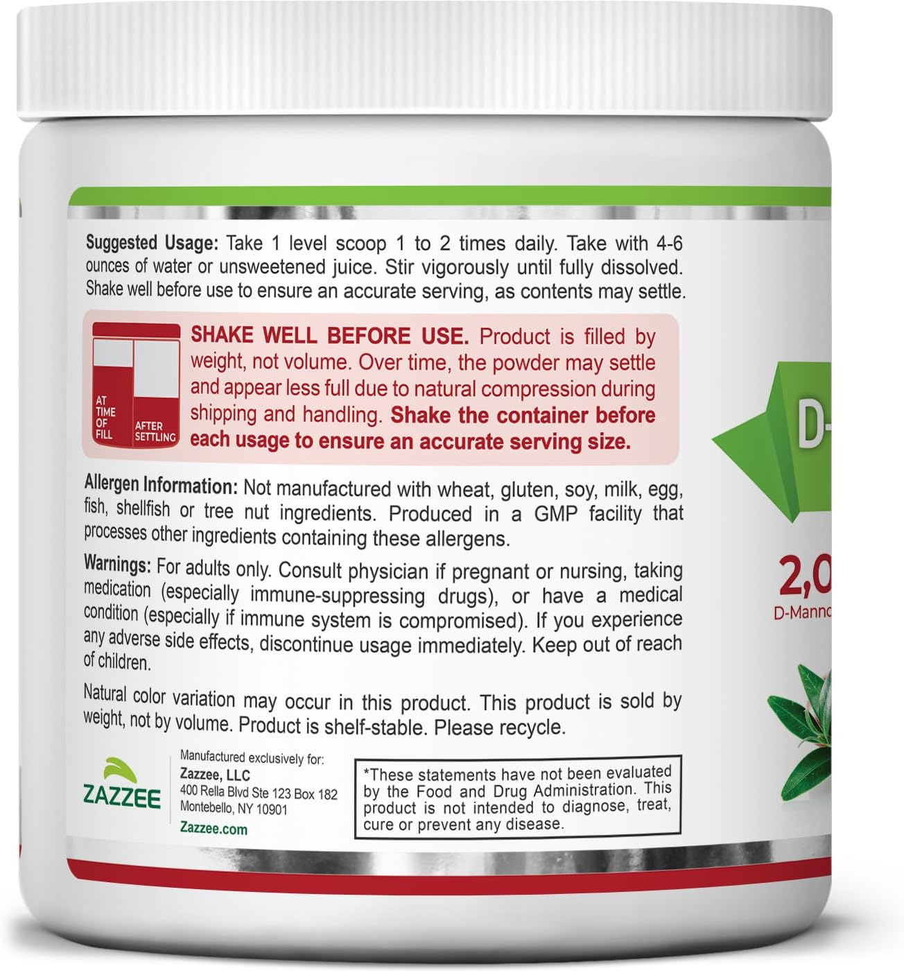 Zazzee D-Mannose Powder Plus, 2000 mg, 67 Servings, Free Scoop, Made in USA | Plus 5 Billion CFU Probiotics and Pure Cranberry Juice Extract, Kosher, 6.67 oz, Urinary Tract & Bladder Support, Non-GMO