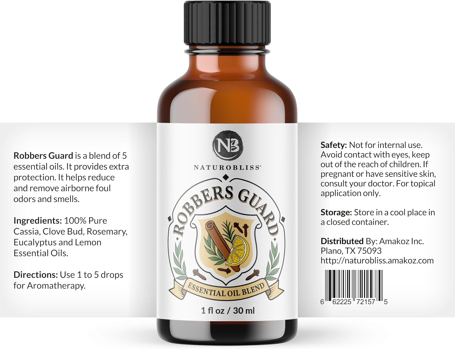NaturoBliss Robbers Guard Synergy Blend Aromatherapy Essential Oils Blend (Cassia Clove Rosemary Eucalyptus Lemon) from Tales of French Thieves - 1