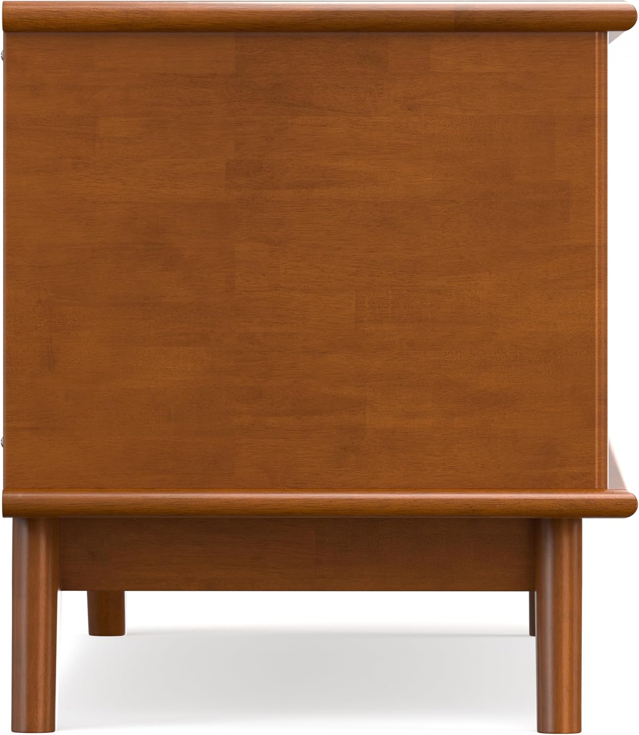 SIMPLIHOME Harvey 47" Wide Solid Mango Wood Bench in Natural | Traditional entryway bench in dark chestnut brown with a lift-up lid and 3 hidden compartments; shoe or hallway bench.