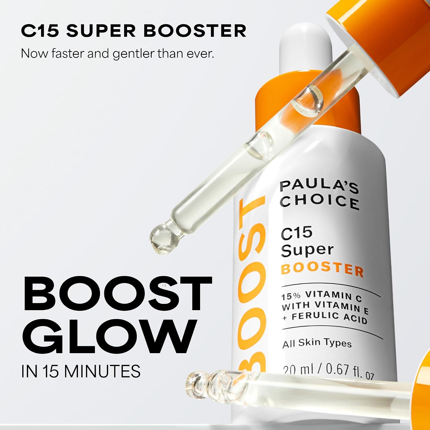 Paula's Choice BOOST C15 Super Booster 15% Vitamin C Face Serum | Daily Serum with Vitamin E & Ferulic Acid for Discoloration & Glow, Fragrance-Free