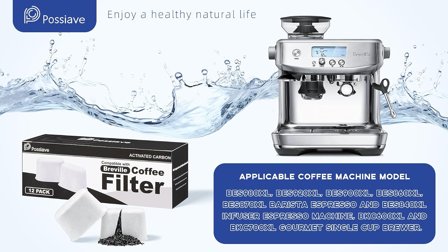 Possiave 12-Pack Water Filters Compatible with Breville BWF100 Machines