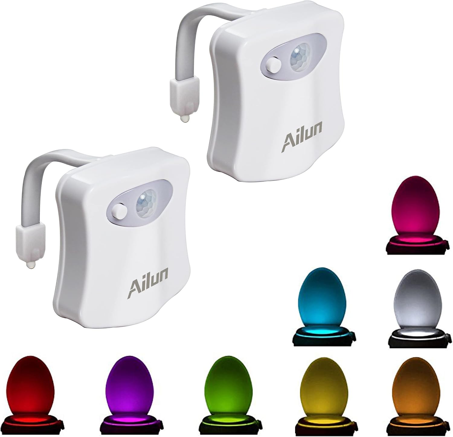 Ailun Toilet Night Light Motion Sensor LED 8 Colors Changing, 2 Pack | Motion Sensor Activated, Toilet Bowl Illuminate, Battery Not Included