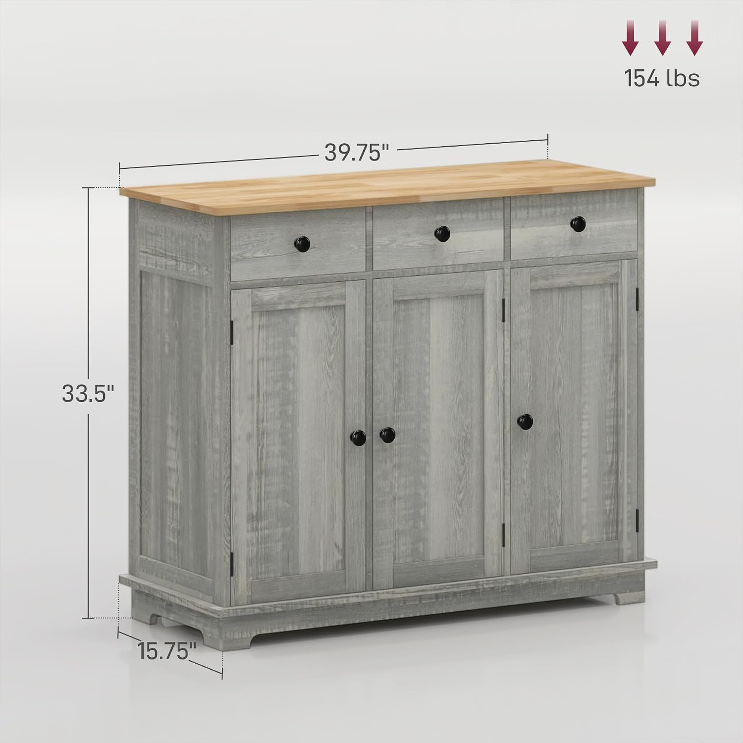 HOMCOM Sideboard Buffet Cabinet Solid Wood Countertop White