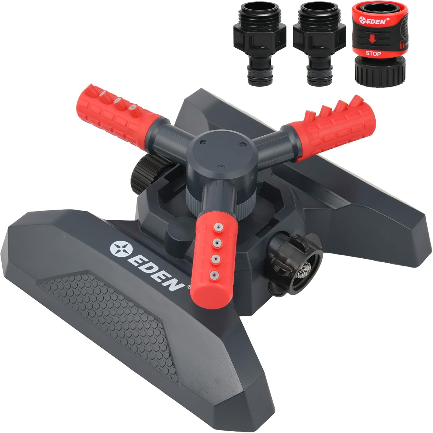 Eden 94120 Automatic Rotating Lawn and Garden Sprinkler for Yard, Large Area Coverage W/Quick Connect Starter Set, Weighted Base