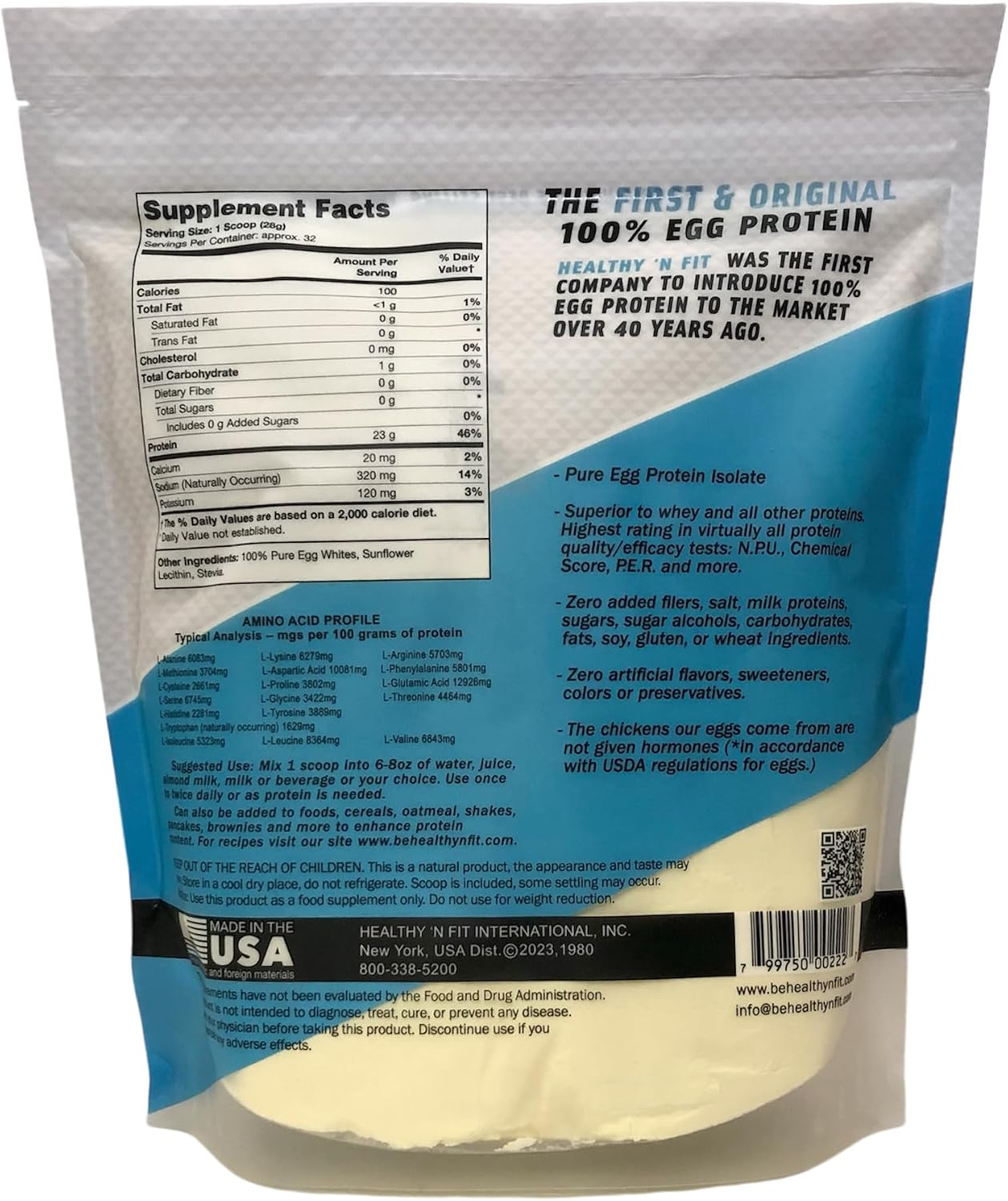Healthy 'N Fit - 100% Egg Protein (unflavored) Natural, 2 lb Bag. Just Egg Instant Dried Whites: Great for Baking and Mixing.
