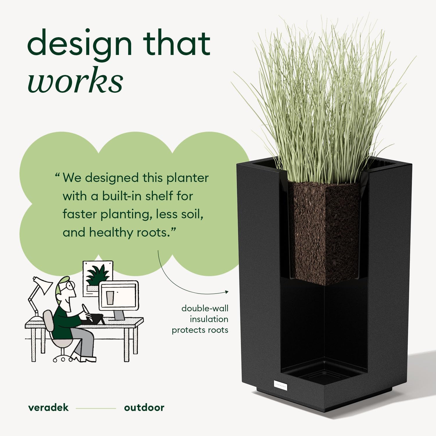 Veradek Block Series Pedestal Planter - Tall Rectangular Outdoor Planter | Made From Durable Plastic Featuring a Removable Insert Bucket. Modern Porch/Patio Décor for Plants and Flowers