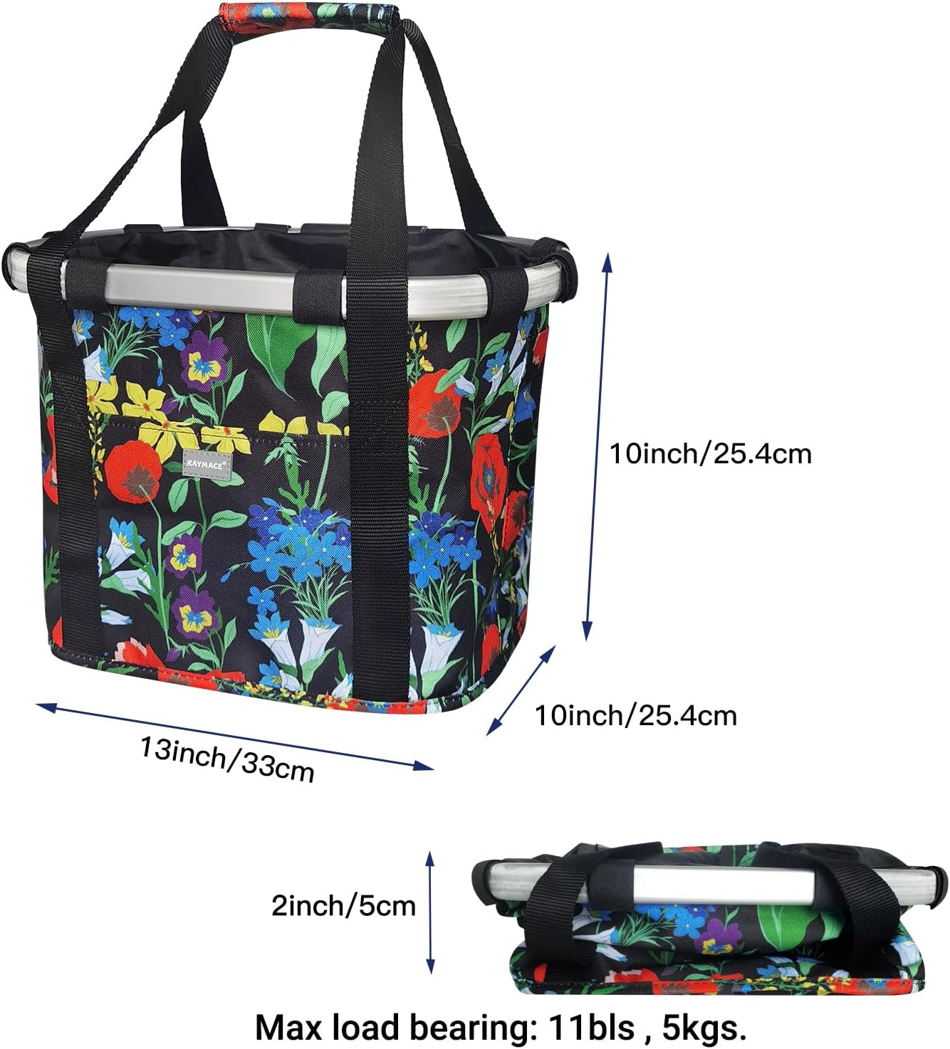RAYMACE Bicycle Basket Dog Bike Handlebar Basket Front,Folding Detachable Quick Release Easy Install,Cycling Picnic Bag
