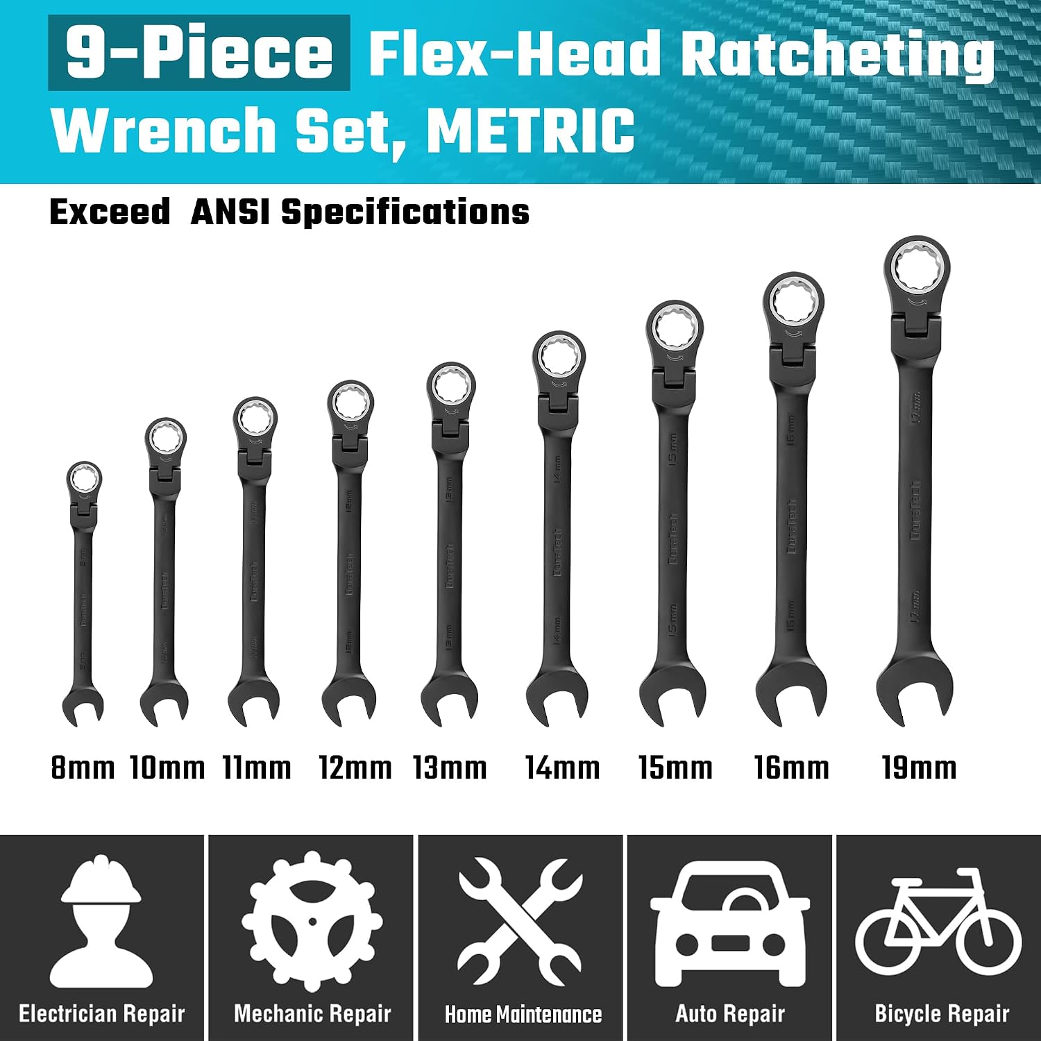 DURATECH 22-Piece Ratcheting Wrench Set, Combination Wrench Set, Metric&SAE