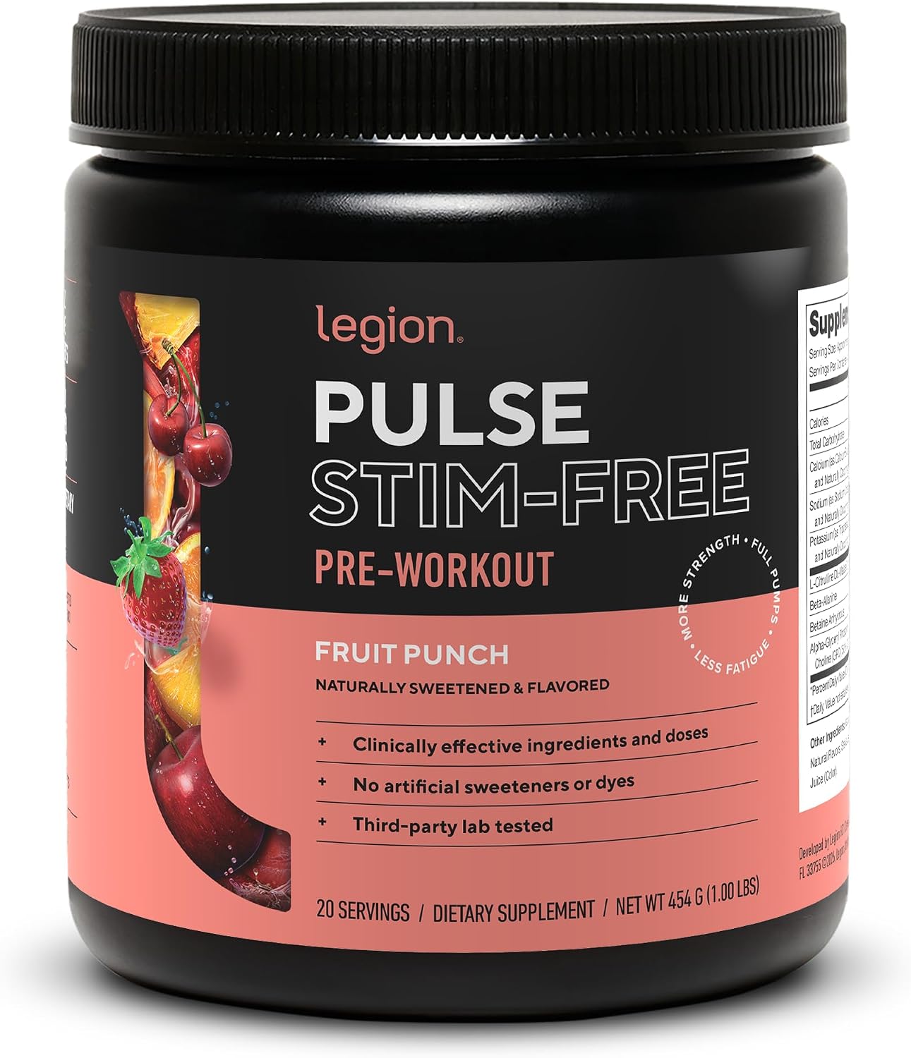 LEGION Pulse Pre Workout Supplement - All Natural Nitric Oxide Preworkout Drink to Boost Energy, Creatine Free, Naturally Sweetened, Beta Alanine, Citrulline, Alpha GPC (Caffeine Free Blue Razz)