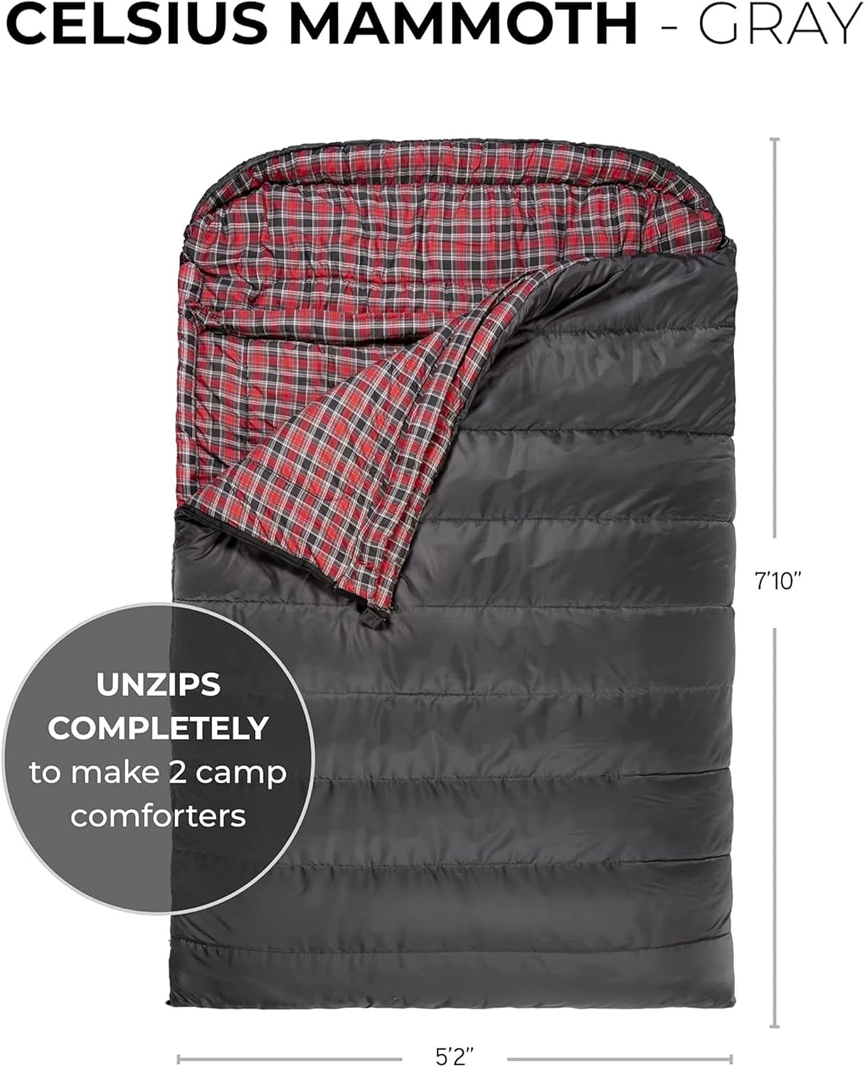 Teton Mammoth Queen Size Double Sleeping Bag- A Warm Bag the Whole Family can Enjoy – Great for Camping, Hunting and Base Camp. Compression Sack Included
