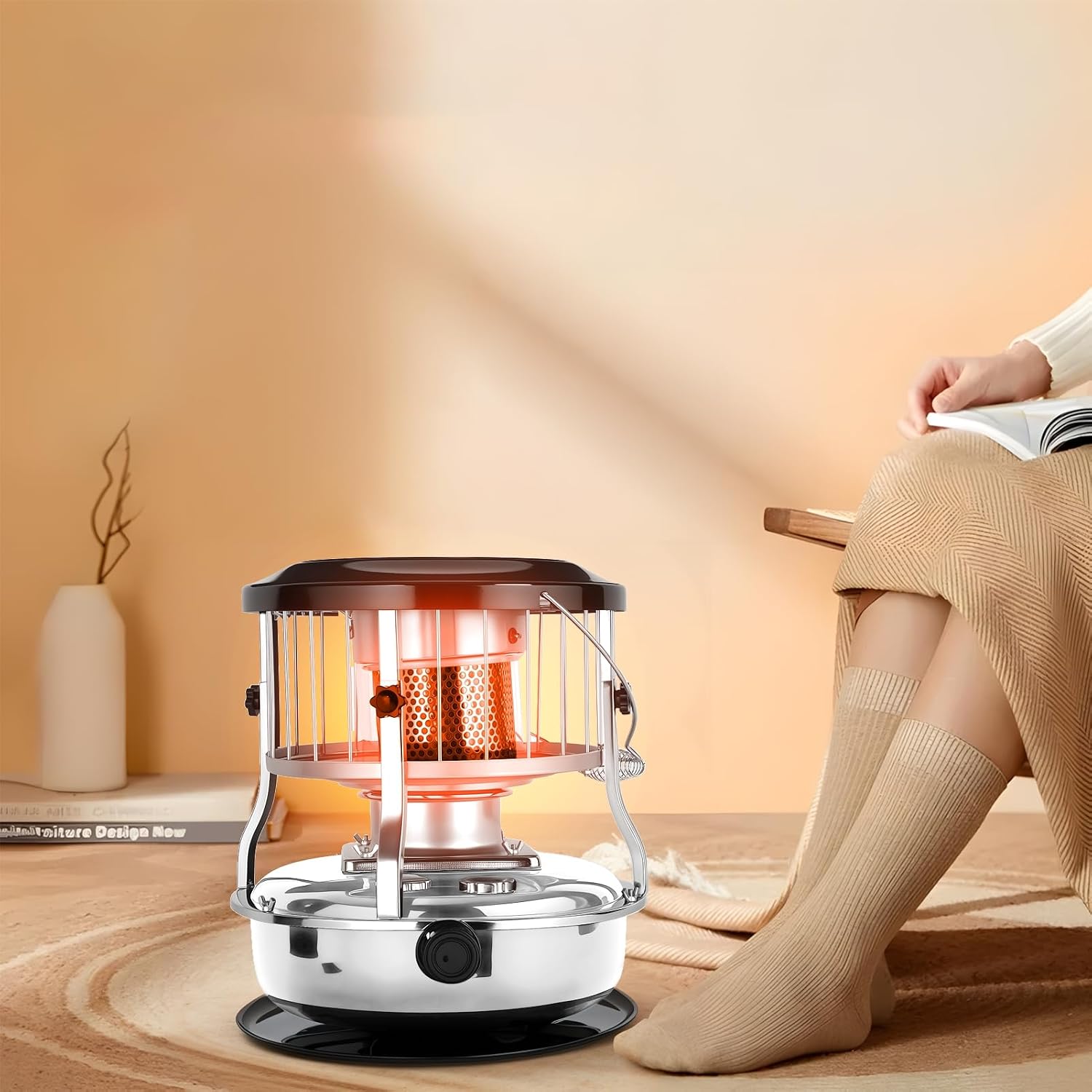 9000 BTU Portable Kerosene Heater - Indoor Safe & Outdoor Use for Camping, Emergency Heat, Cooking | No Electricity Needed | Black Army Green