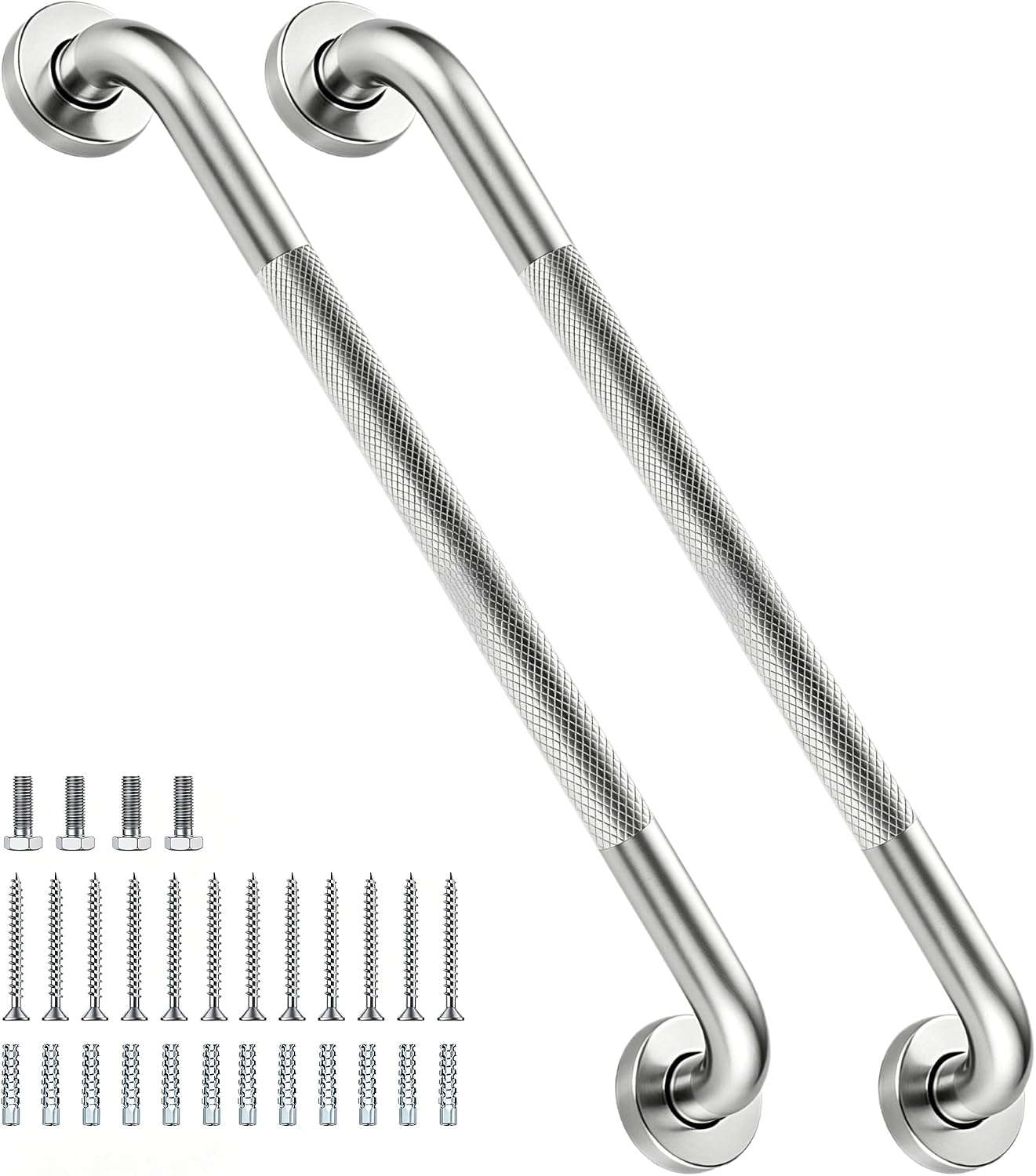 12 Inch Shower Grab Bar 1.25" Dia,Brushed Nickel Anti Slip Bathroom Grab Bar, 304 Stainless Steel Knurled Handicap Grab Bars, Safety Support Handrail,Bath Shower Handle for Elderly Injury Senior