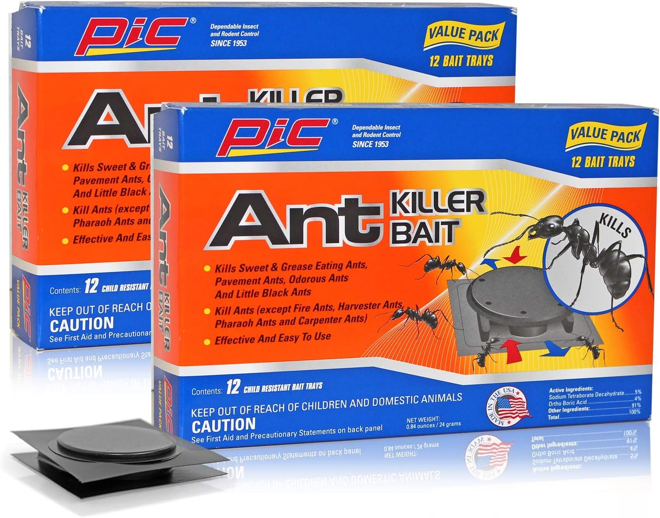PIC Plastic Ant Control Bait Stations, Kills Ant Colonies Effectively, 2 Pack (24 Traps Total)