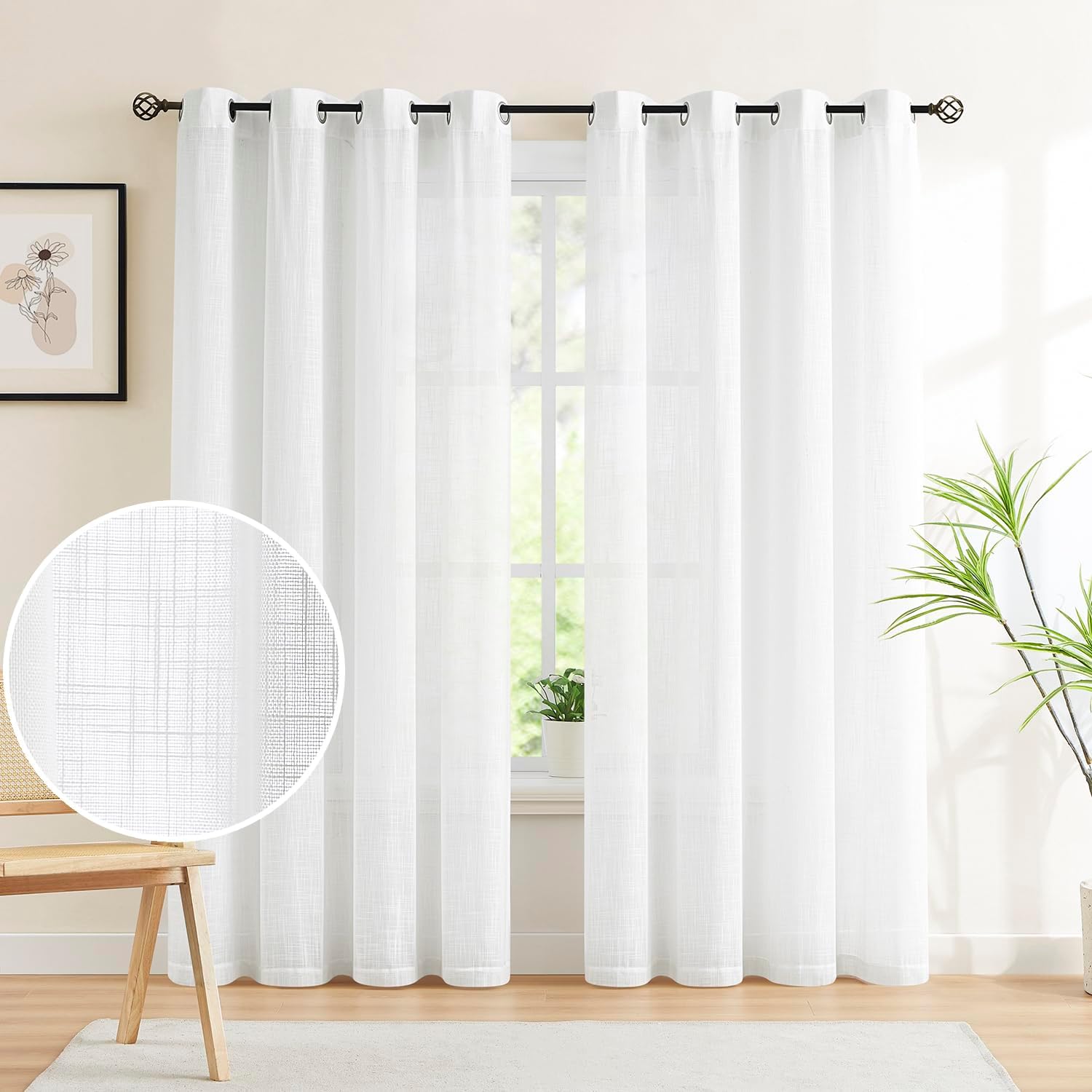 Leaf Semi Sheer Curtains for Bedroom Living Room 52x72" Taupe White Print 2