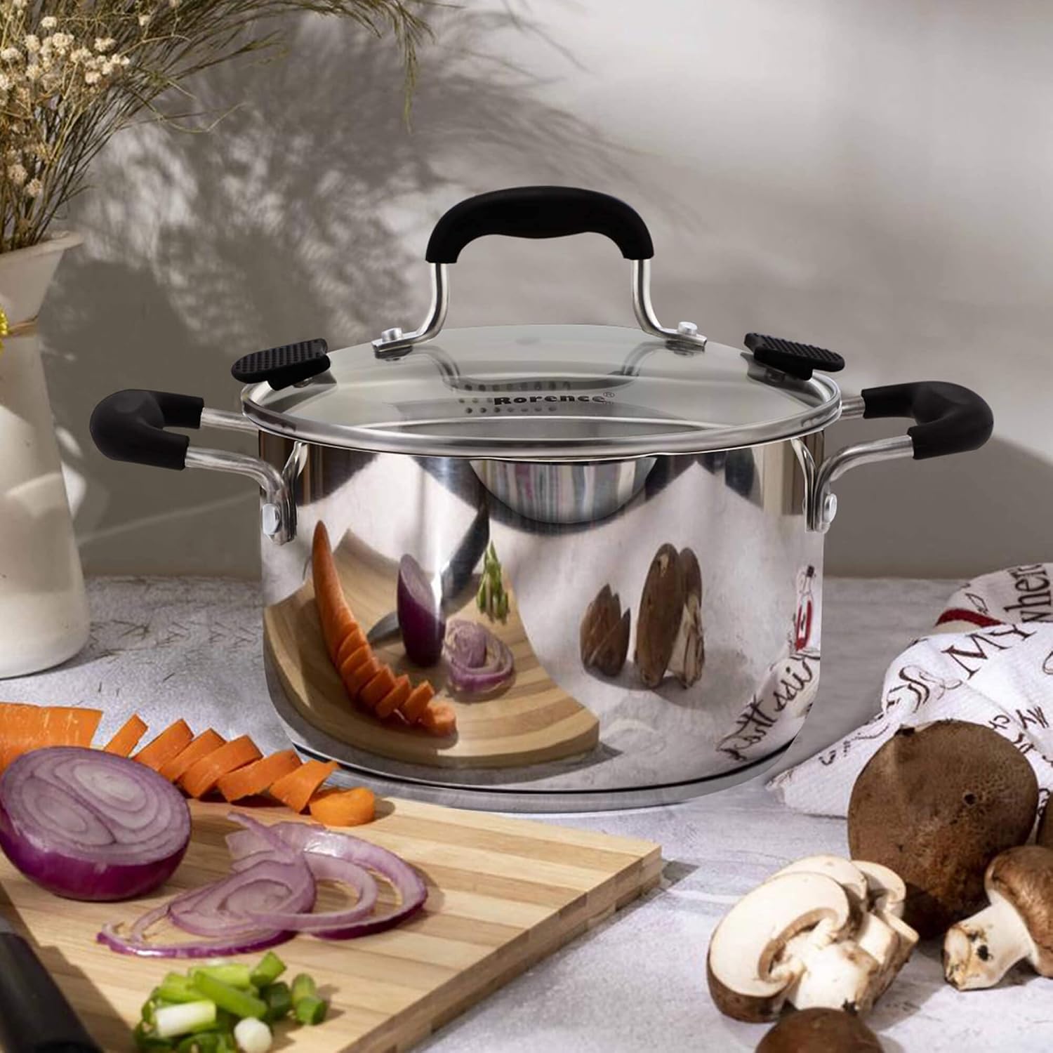 Rorence 6 Quart Stainless Steel Stock Pot, Induction Cooking Pot with Lid