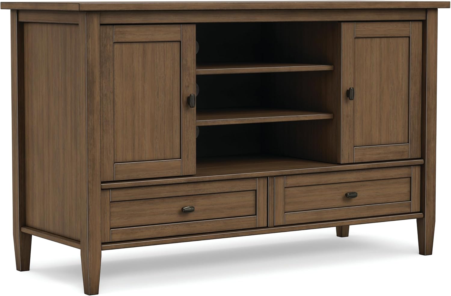 SIMPLIHOME Warm Shaker 47" Wide Solid Wood TV Stand in Light Golden Brown