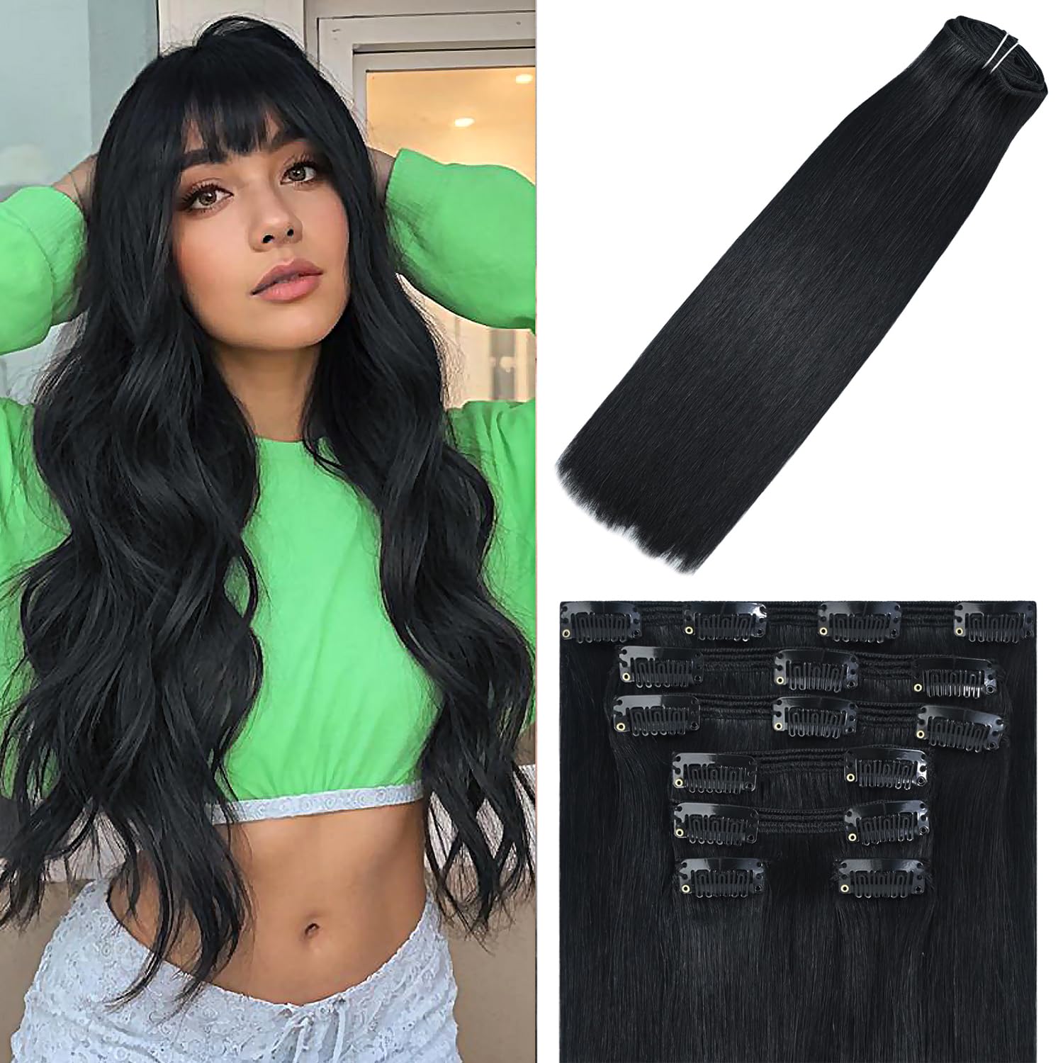 WindTouch Clip In Hair Extensions Human Hair Mixed Bleach Blonde 18Inch 75g Hair Extensions for Women Remy Blonde Extensions Clip in #18p613 7PCS