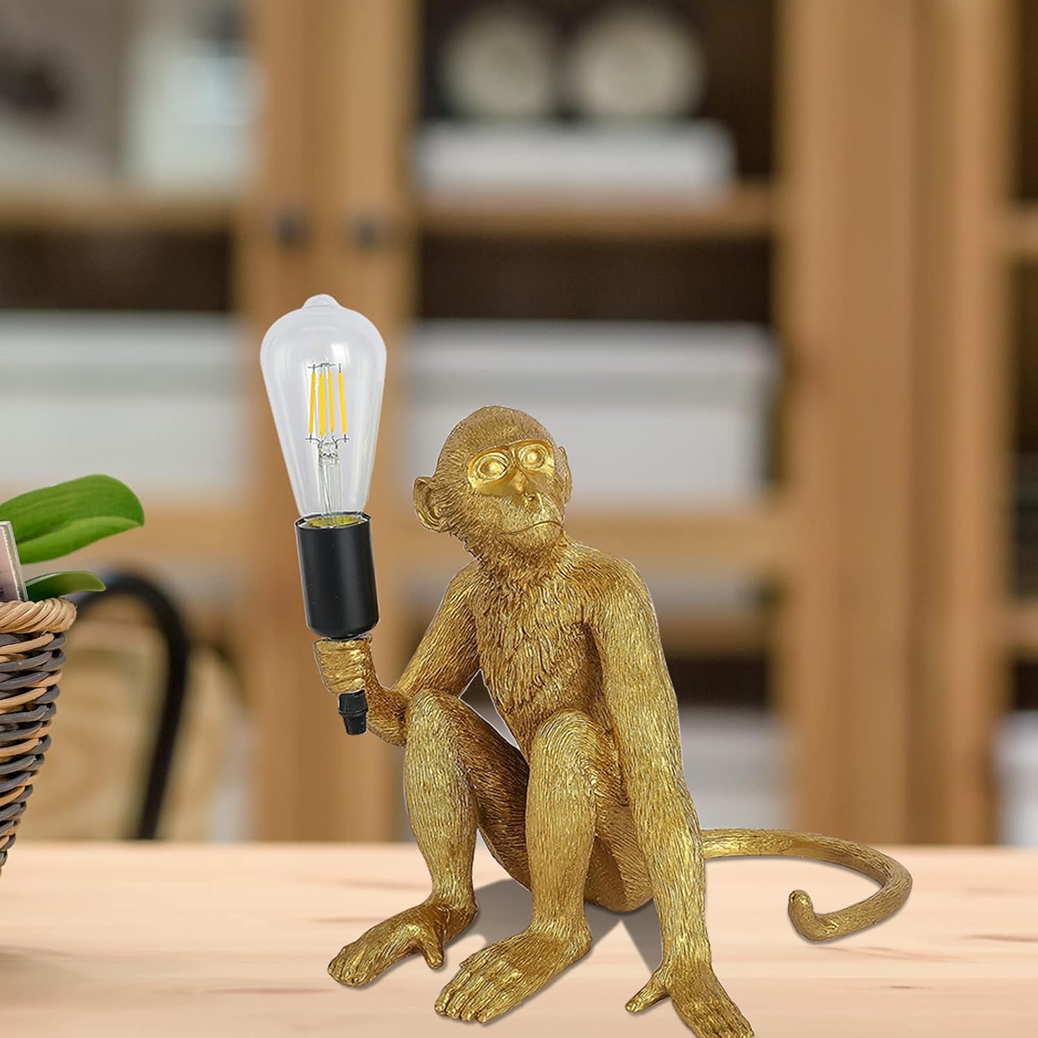 Resin Hemp Rope Monkey Table Light Retro Edison Monkey Desk Resin Sitting Monkey Lighting Fixture E27 for Dining Living Room Bedroom Bar Cafe