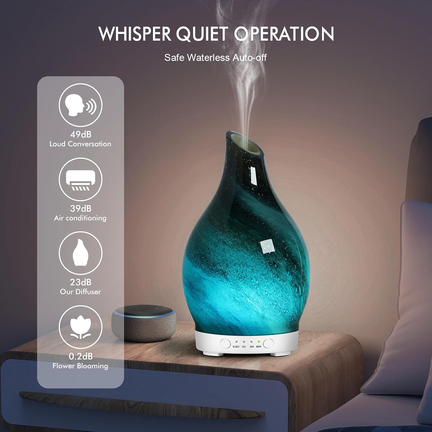 Aromatherapy Essential Oil Diffuser for Home- Art Glass Diffuser for Essential Oils with Waterless Auto Shut-Off 4 Timer 7 Colors LED Night Light