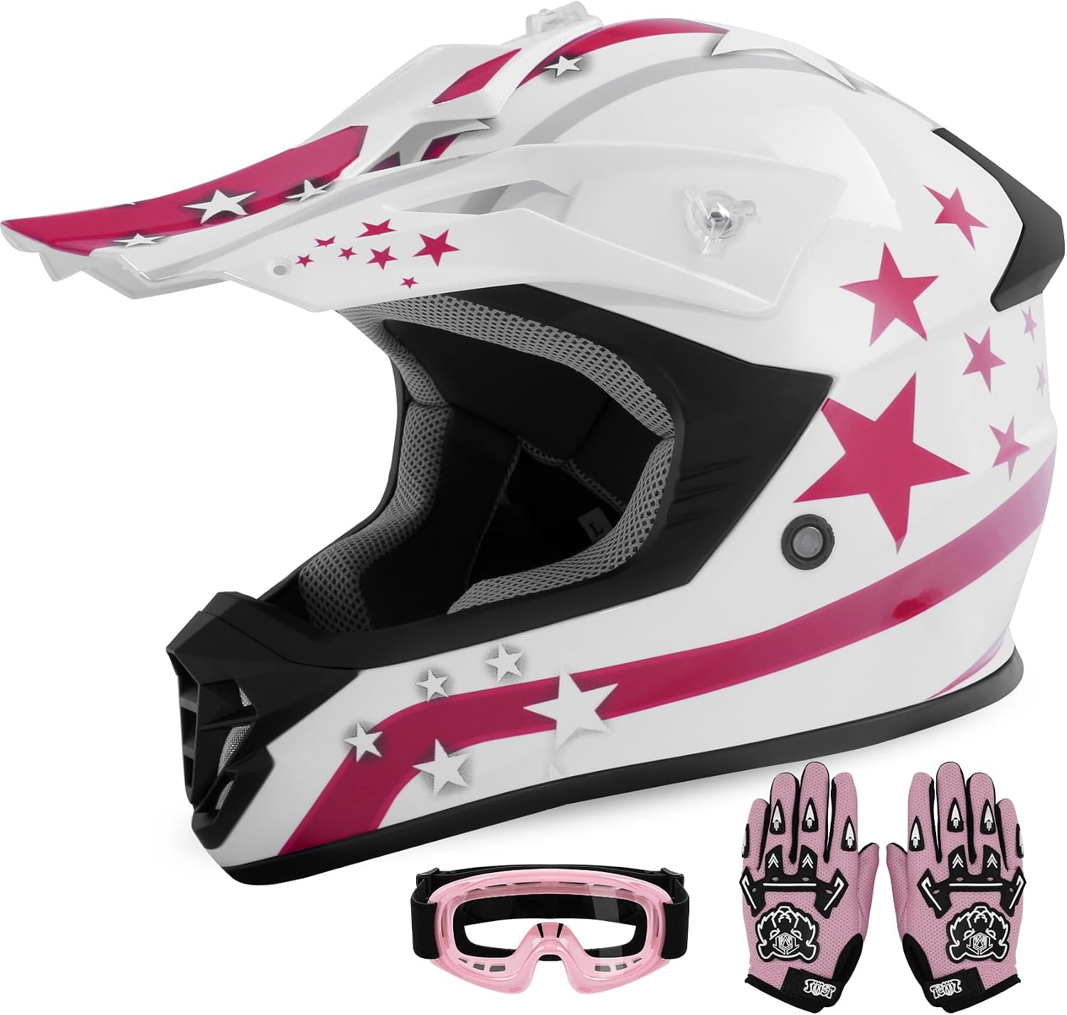 Kids Dirt Bike Helmet Youth Motorcycle Helmet DOT-Certified Full Face Helmets for Motocross ATV Off-Road Street Bike with Goggles & Gloves, Blue Flame Medium | Motorcycle Riding Gear included Goggles & Gloves, Ultra-Lightweight, For ATV UTV Off-Road, Blu…