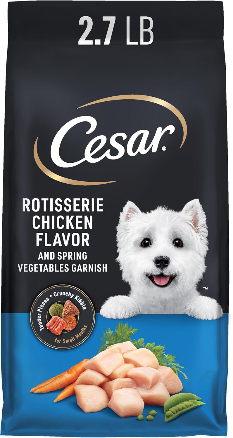 Cesar Small Breed Dry Dog Food, Chicken & Spring Vegetables Flavor, 5 lb | Made in USA, Real chicken #1 ingredient, 26 essential nutrients, supports small breed health, no artificial flavors