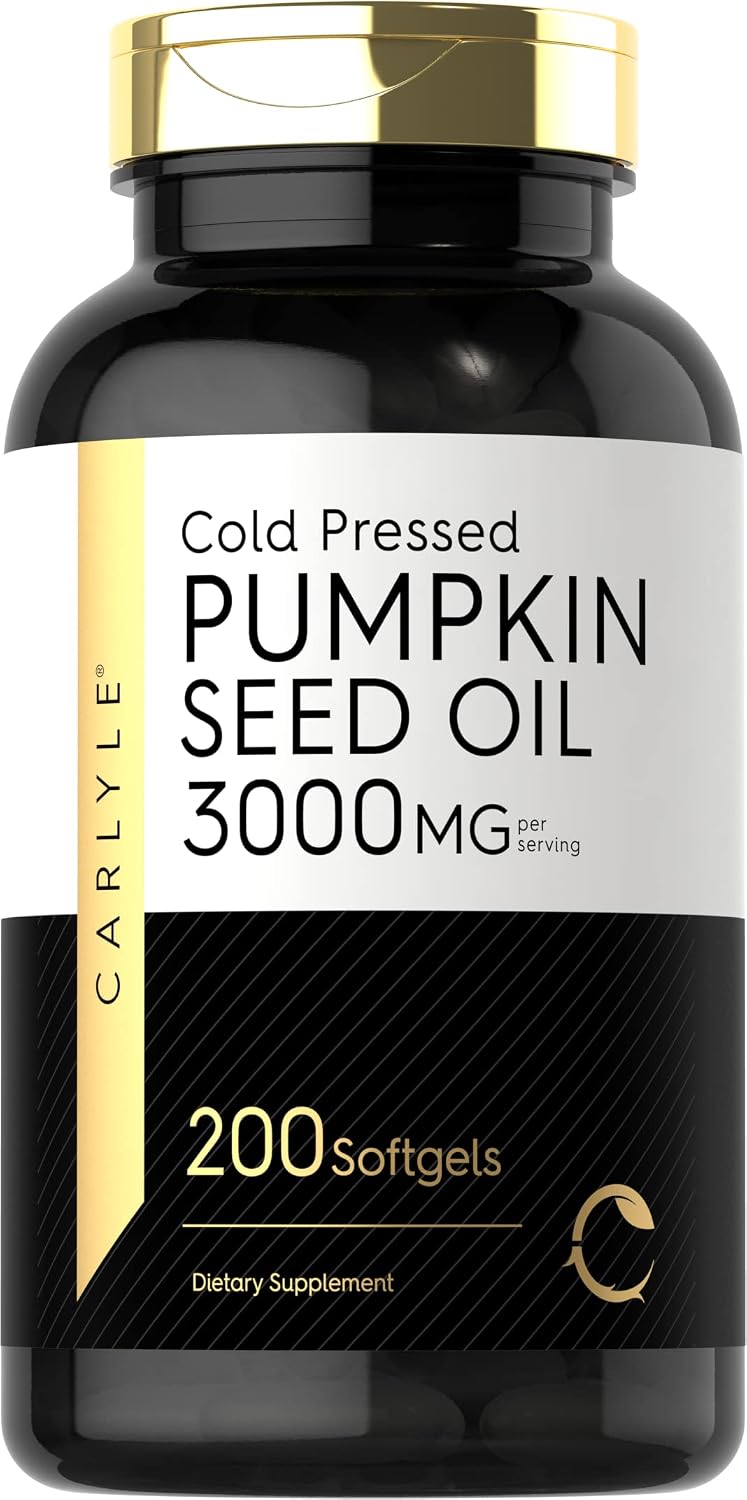 Carlyle Pumpkin Seed Oil Capsules | 3000mg | 200 Softgels | Essential Fatty Acids | Cold Pressed Dietary Supplement | Non-GMO and Gluten Free Formula