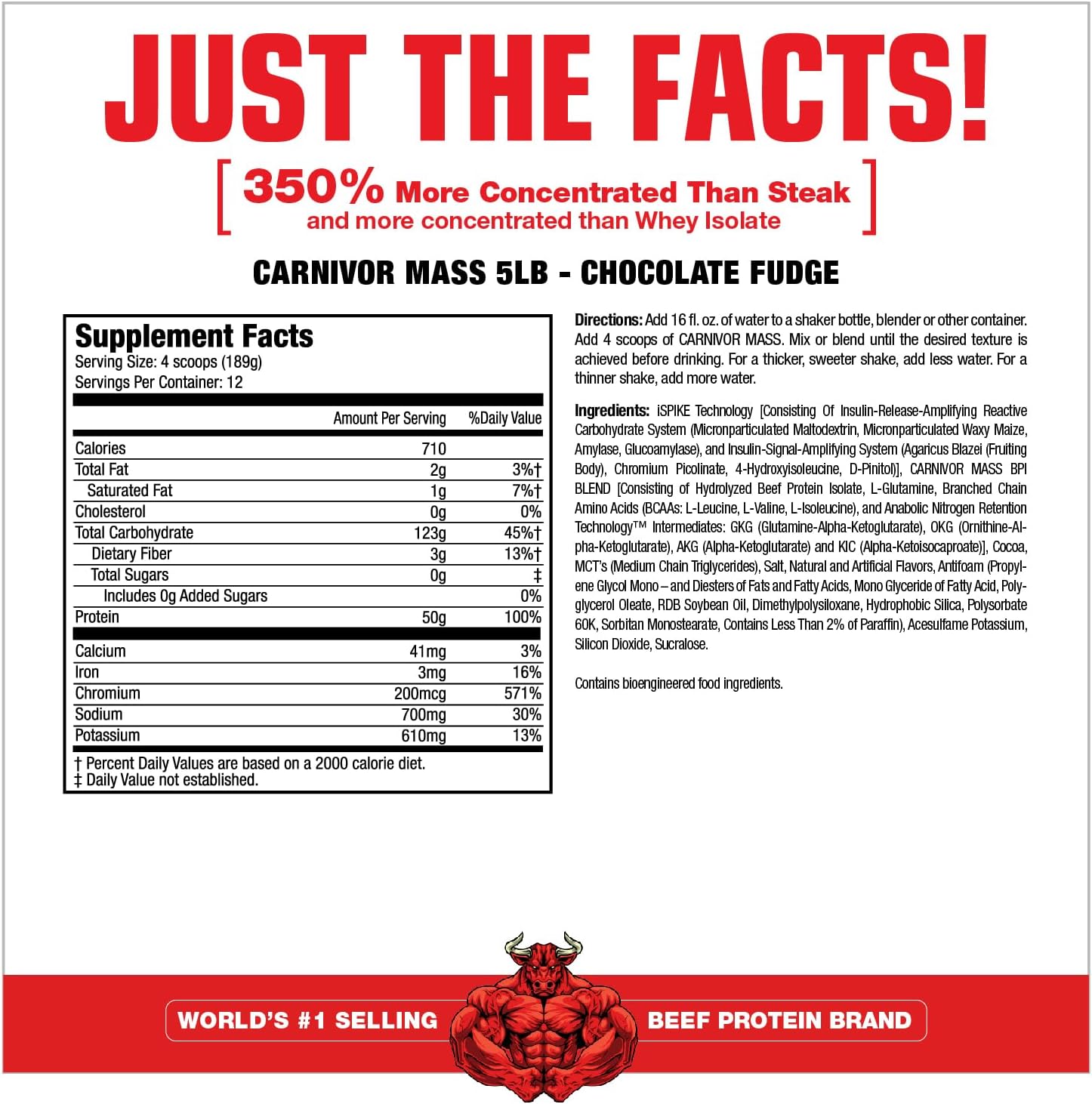 MuscleMeds CARNIVOR Mass Gainer Beef Protein Isolate Shake, 50 Grams Protein, 125 Grams Carbs, 0 Fat, 0 Sugar, Lactose Free, Halal Certified, Chocolate Peanut Butter, 6 Pound
