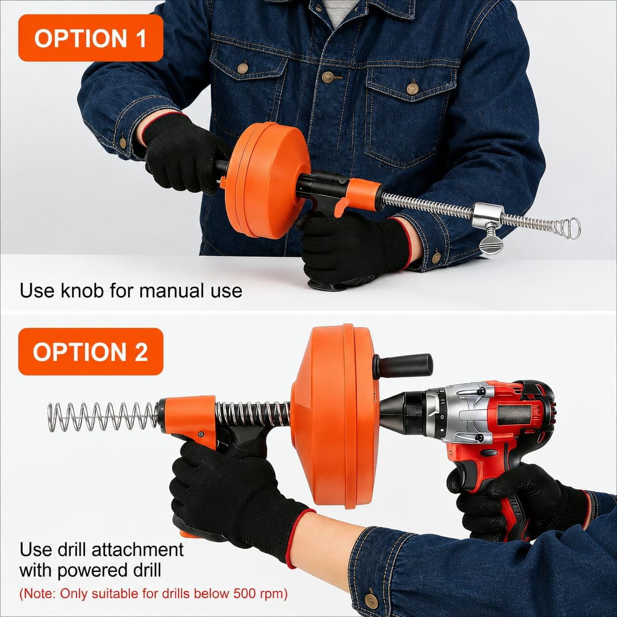 50 FT Double Mode Drain Snake Tools, 14-in-1 Drain Auger for Sink and Drain Unblocking, Plumbing Snake for Kitchen, Bathrom and Shower Sink