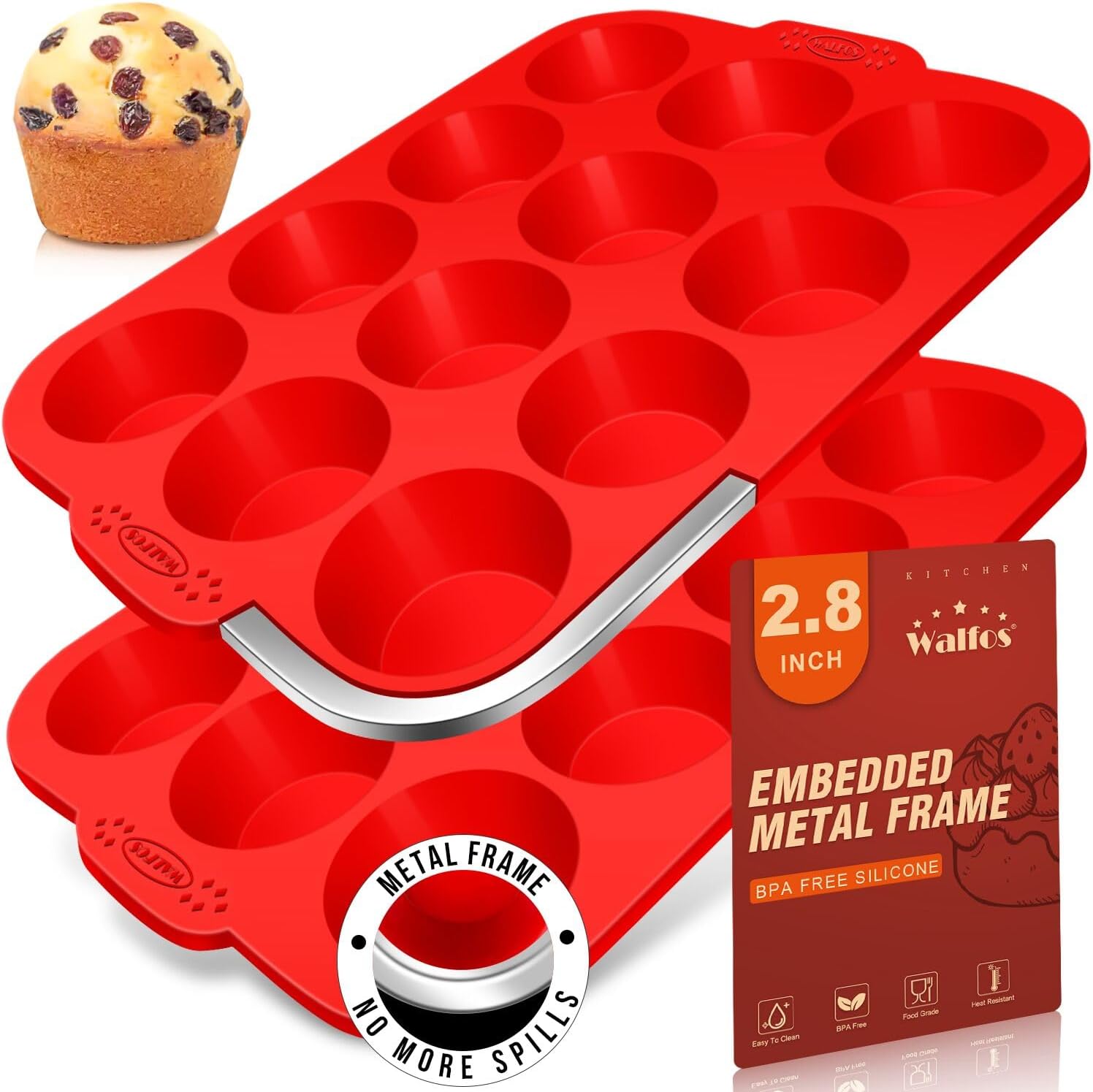 Walfos Silicone Texas Muffin Pan - 6 Cup Jumbo Silicone Cupcake Pan, Non-Stick, Just Release! Perfect for Egg Muffin