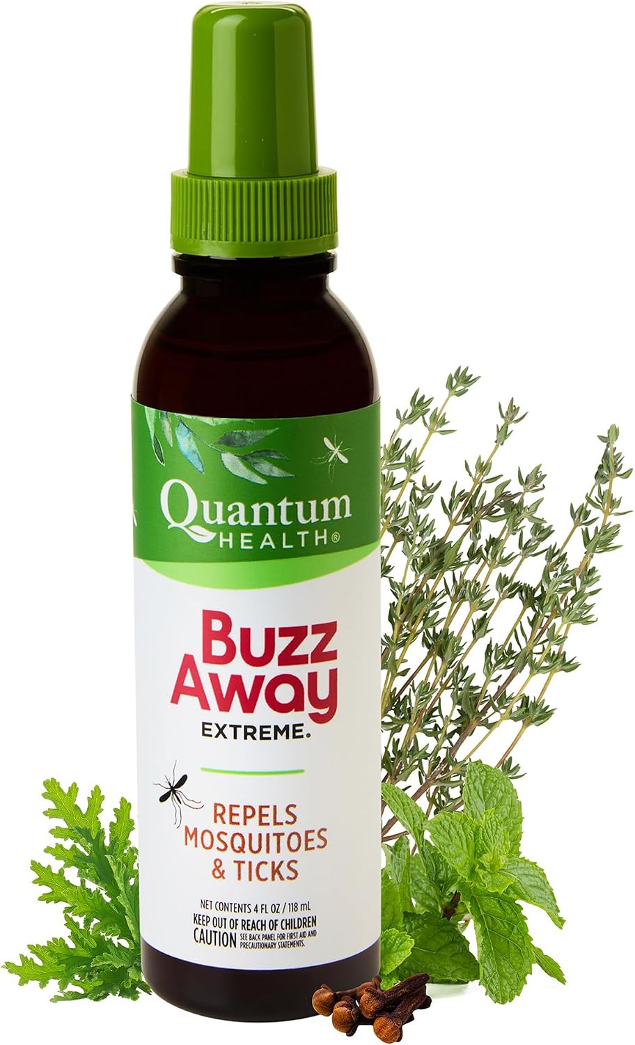 Quantum Health Buzz Away Extreme Mosquito & Tick DEET-Free Repellent, 8 oz | Effective Outdoor Bug Spray, Kid-Friendly, Geraniol, Peppermint, Citronella, Thyme & Clove, Independent Field Tested