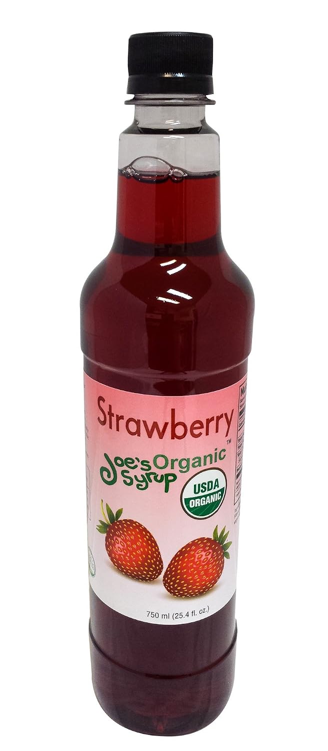 Joe’s Syrup Organic Flavored Syrup, Organic Strawberry, 750 ml | Vegan, gluten-free, Non-GMO, no HFCS; for cocktails & desserts