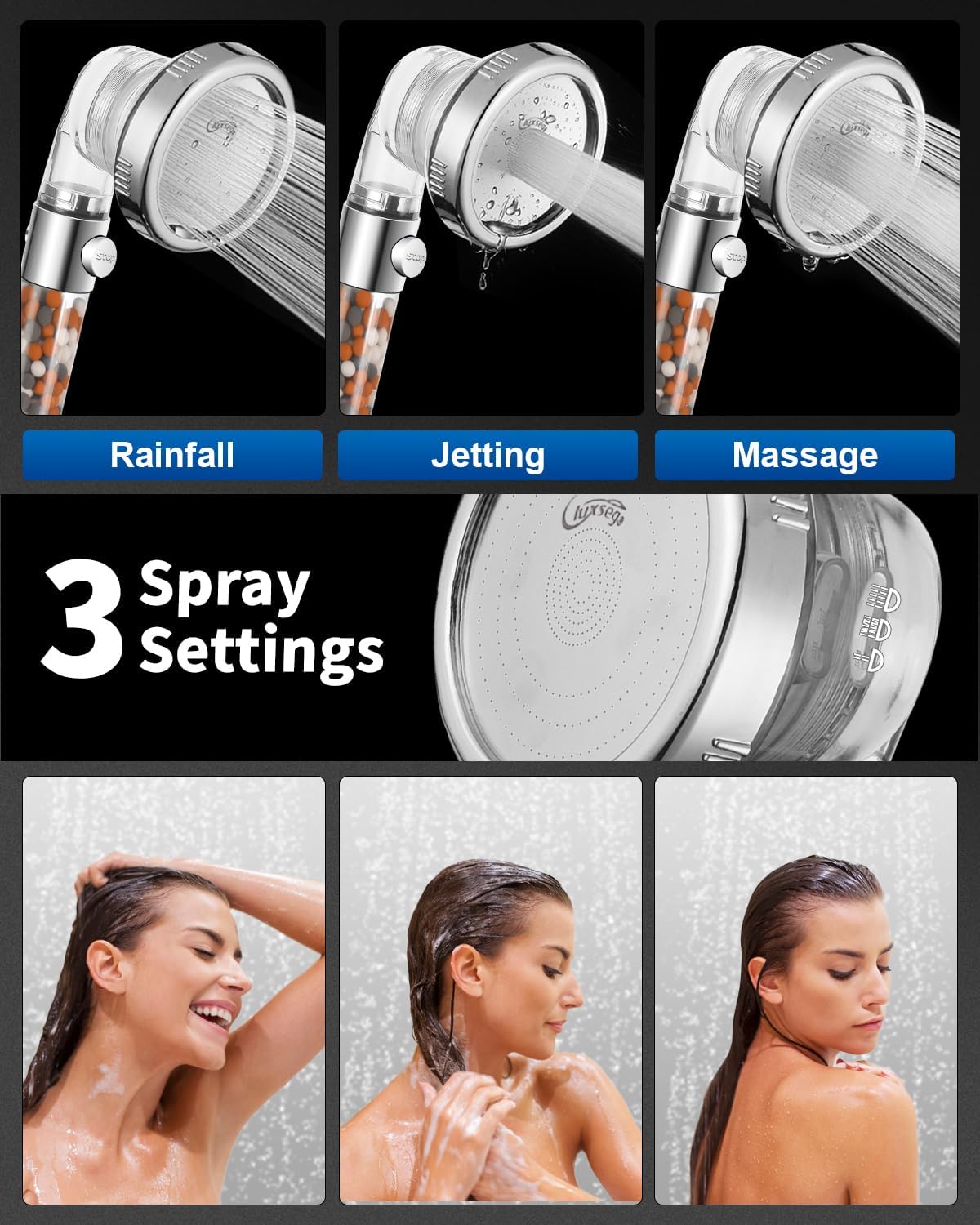Filtered Shower Head with Handheld, High Pressure, for Hard Water