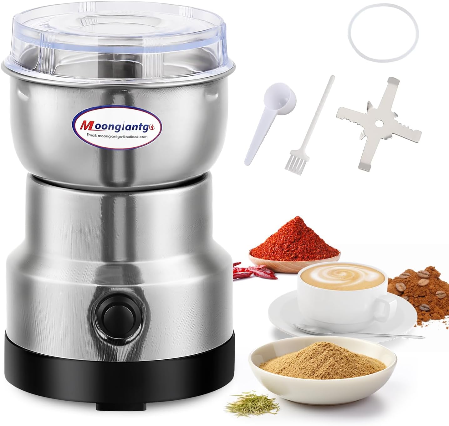 Moongiantgo Coffee Grinder Electric, Mini Spice Grinder, 200W 10s Fast Grinding, Dry Grain Mill for Spices Seeds Rice Beans Seasonings