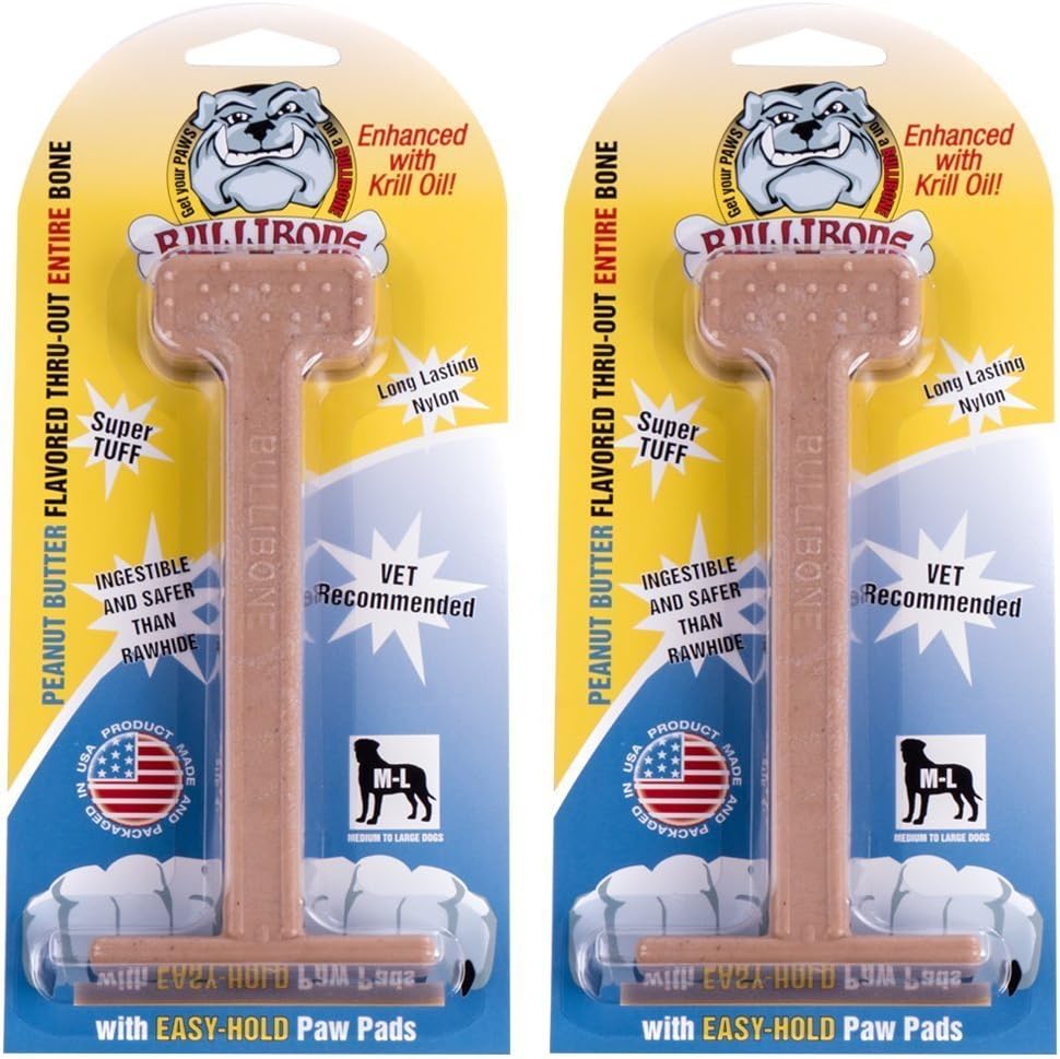 Bullibone Nylon Dog Chew Toy for Aggressive Chewers - Dental Hygiene Bone with Beef Flavor, Durable Tough Chew Toys for Small Dogs, Indestructible Dog Bone - 3 Pack