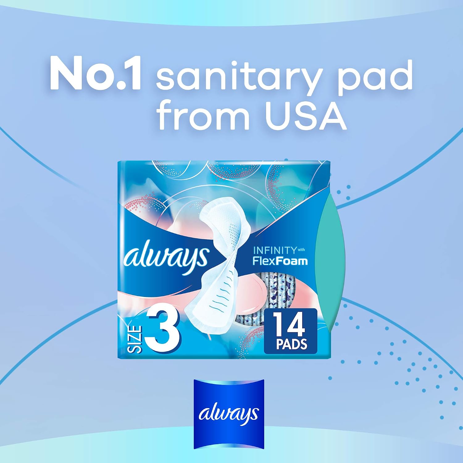 Always Infinity Feminine Pads for Women, Size 3, Extra Heavy Flow, with Wings, Unscented, 28 CT